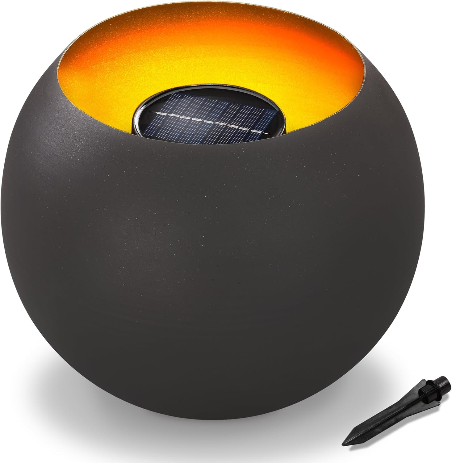 Esotec Gartendeko Solar Feuerschale Fire Pot, Balkon Deko Feuerstelle Flammenlicht, Akku, LED Feuerkorb, Metall, Solarlampen für außen wetterfest, outdoor, 102365