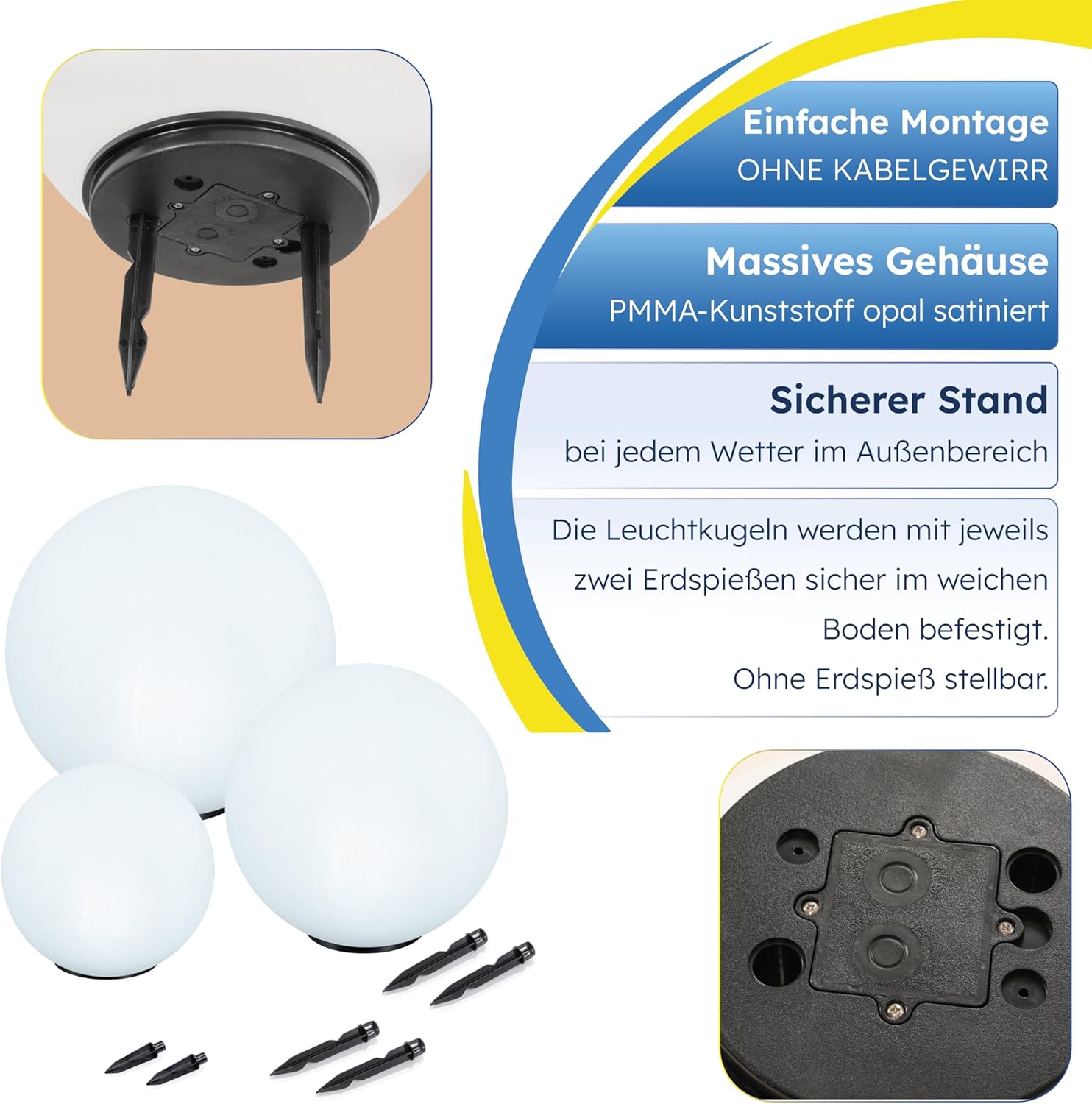 Esotec Gartenleuchtkugel Solarkugeln Basic, multicolor, 3er Set, 20+30+40cm, Farbwechsel, 20+30+40cm, Akku, Solarmodul, Außenbeleuchtung, Gartendeko Wegeleuchte 102614 — Ansicht 6
