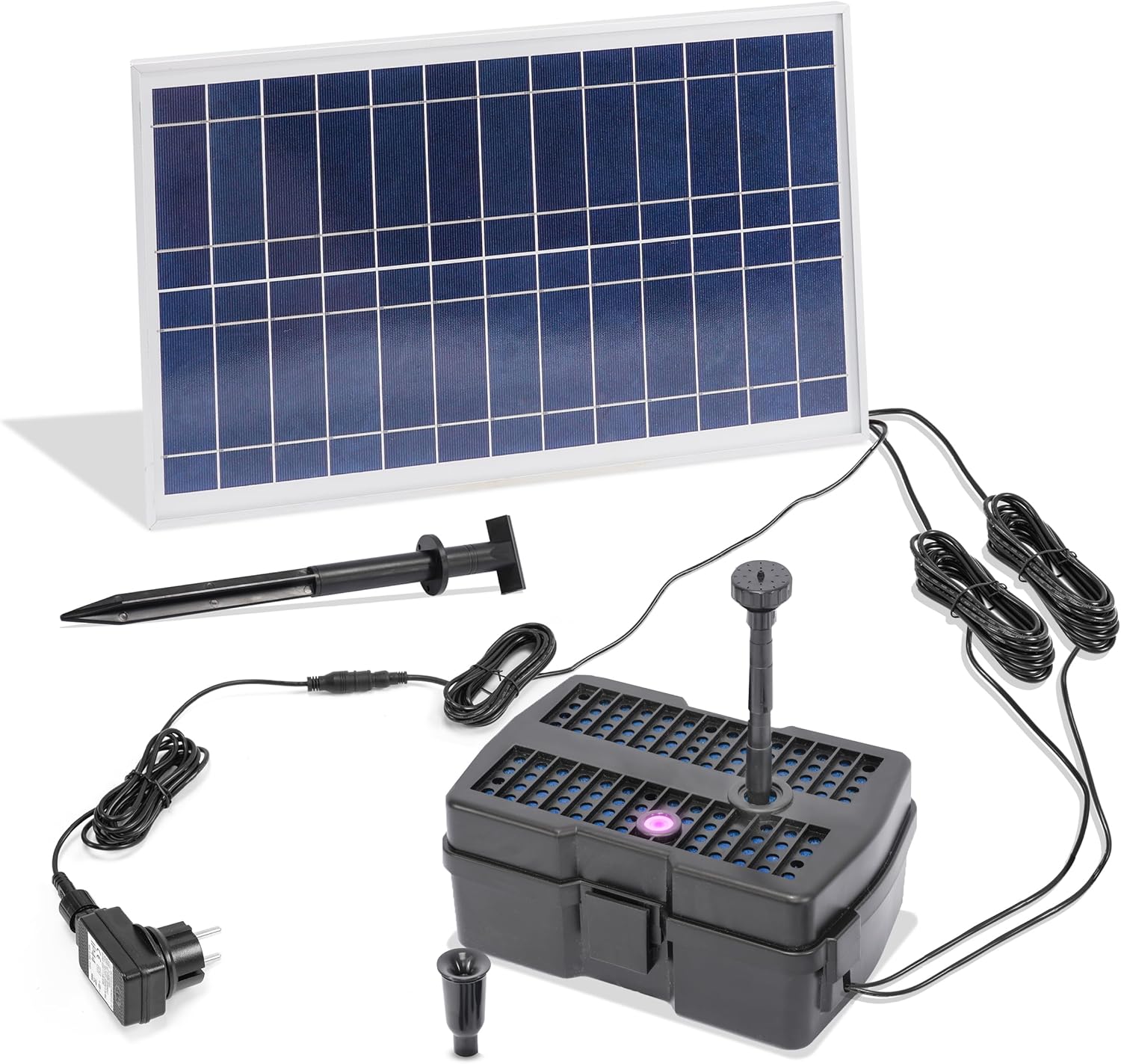 Esotec Hybrid Solar/Netz UV-Filtersystem 15/800, UV Teichfilter Set mit UV-Klärer für Gartenteich bis 3000l Wasservolumen, UVC Teichfilter Komplettset 101205