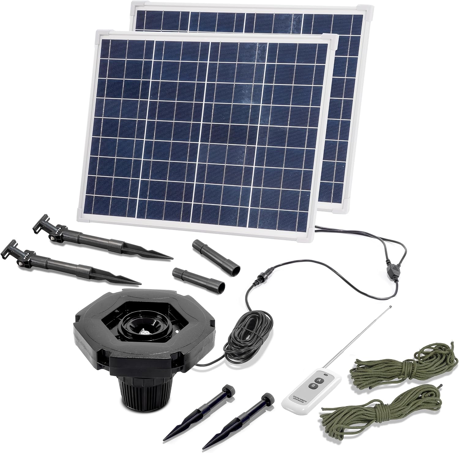 Esotec Schwimmender Solar-Fisch-Teichbelüfter Jet Flow 100/10000, Fernbedienung, Outdoor Teichpumpe mit 2x50Wp Solarmodule, 10000l/h Wasserumwälzung, 2x10m Fixierseile 101895