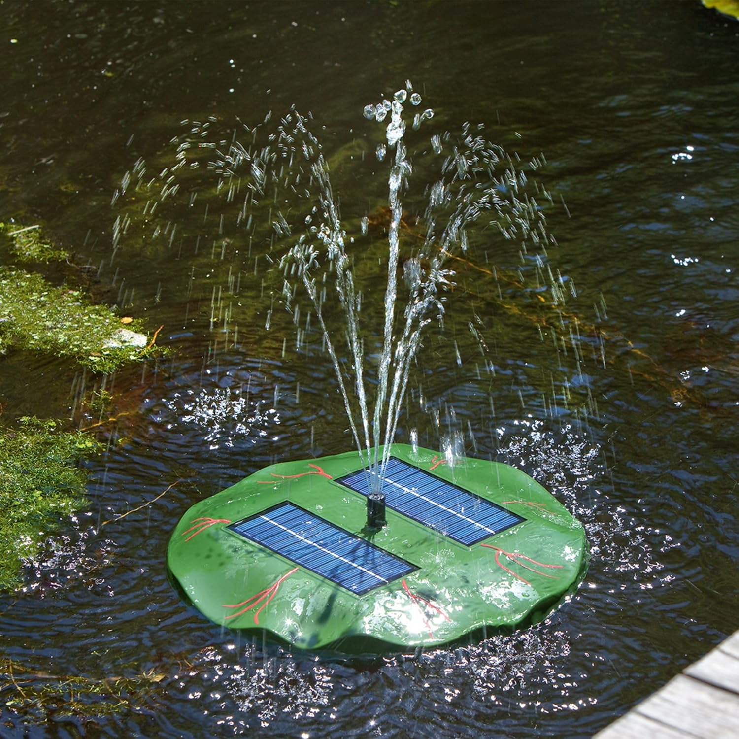 esotec Schwimmender Solarbrunnen Seerose – Solar Teichpumpe Wasserspiel für Gartenteich – 160 l/h Direktbetrieb, 4 Fontänen 101770 — Ansicht 5