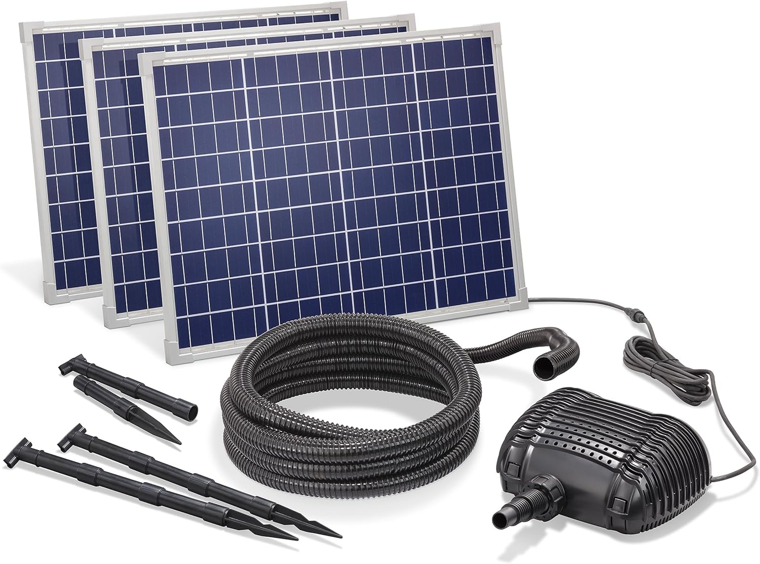 Esotec Solar Bachlaufpumpe 5000 l/h mit 3x50W Solarmodul – Wasserfall Pumpe für Gartenteich, Bachlauf & Quellstein – Direktbetrieb 101972