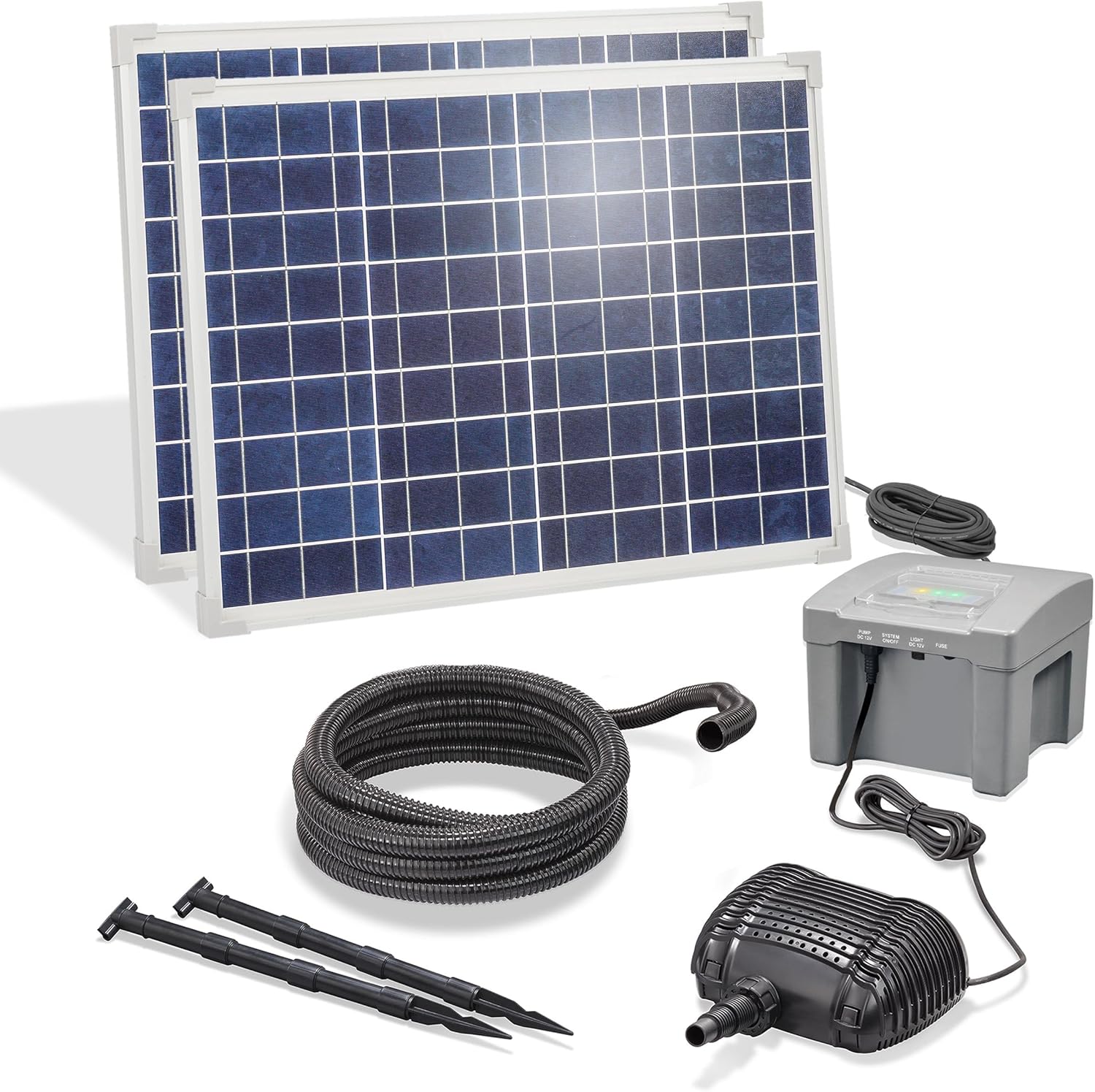 Esotec Solar Bachlaufpumpenset mit Akku 100/4200 LiFePO4, Solar Bachlaufpumpe 4200 l/h 12,8 VDC, Wasserfallpumpe Teichpumpe IP68 außen 101943