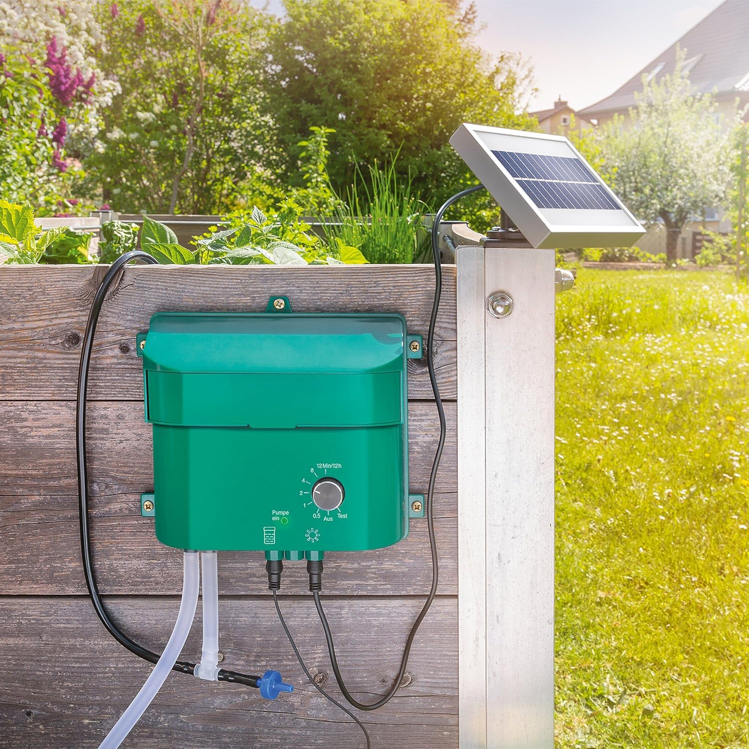Esotec Solar Bewässerungssystem Garten mit Solarpumpe, 15 Ausgänge, Bewässerungscomputer, Tröpfchenbewässerung, Hochbeet Zubehör 101100 — Ansicht 2