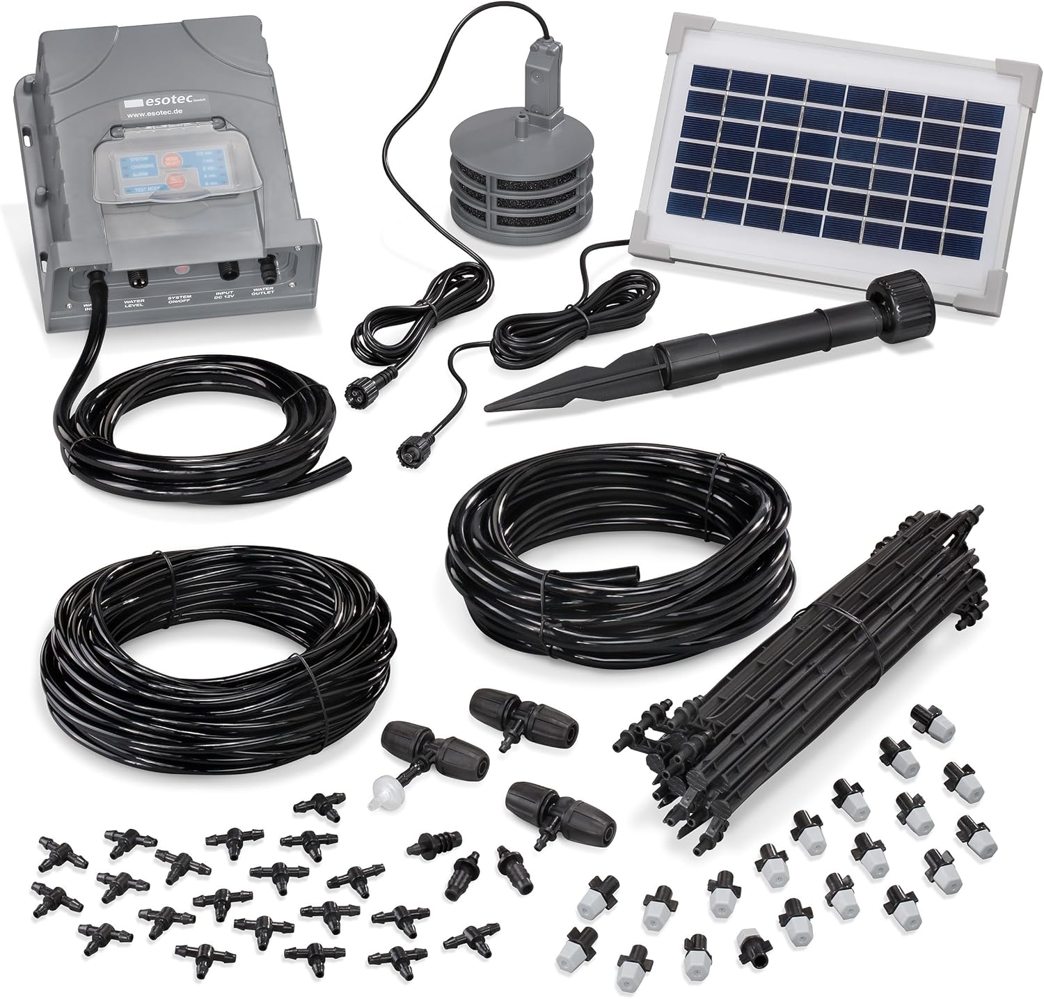 Esotec Solar Bewässerungssystem WaterSpray Professional, 20 Sprüher, Bewässerungscomputer Pflanzenbewässerung, automatische Bewässerung Garten Hochbeet Balkon Gewächshaus, 101122