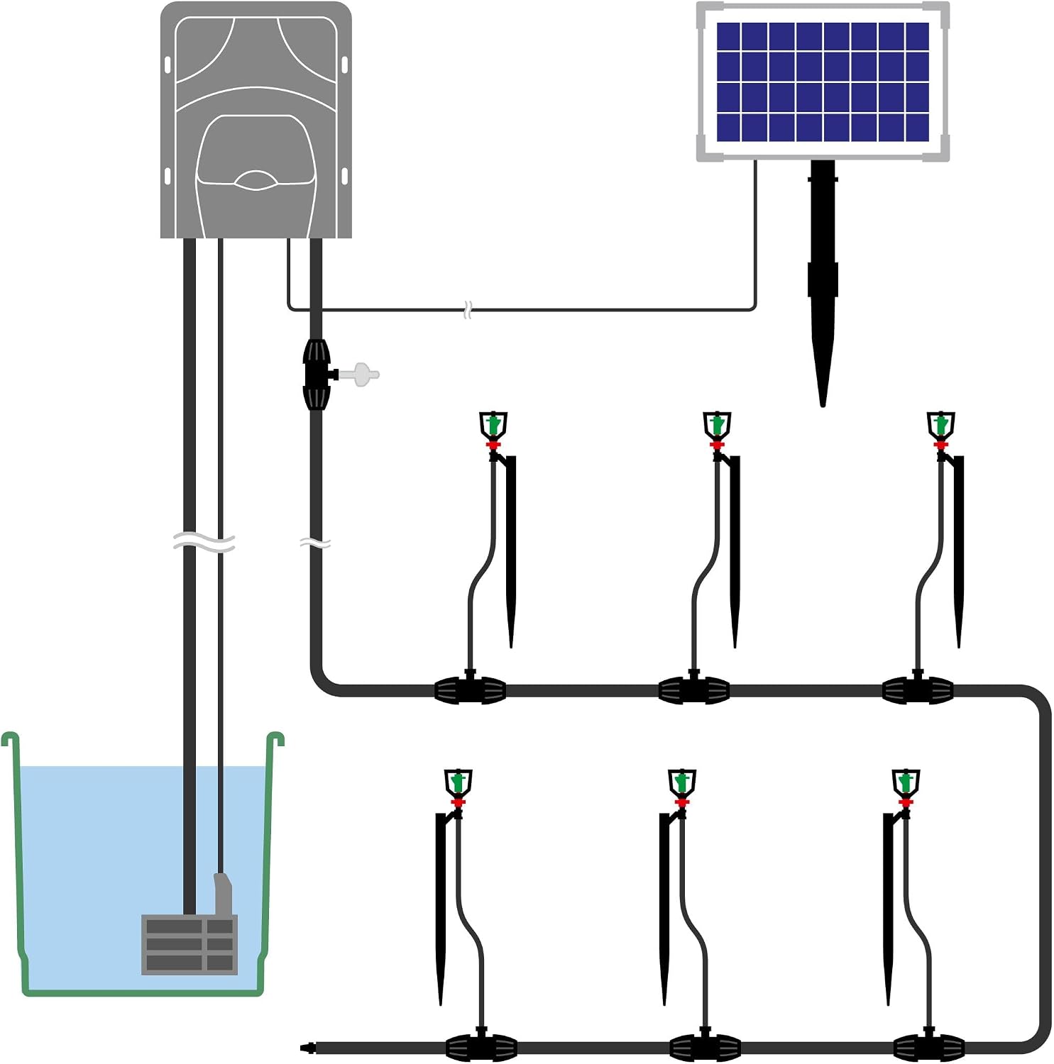 Esotec Solar Bewässerungssystem WaterSprinkle Professional, Sprinklersystem, 6 Sprinkler, Sprinkleranlage, Gartensprinkler, automatische Pflanzenbewässerung, Hochbeet, Gewächshaus, Garten, 101121 — Ansicht 3