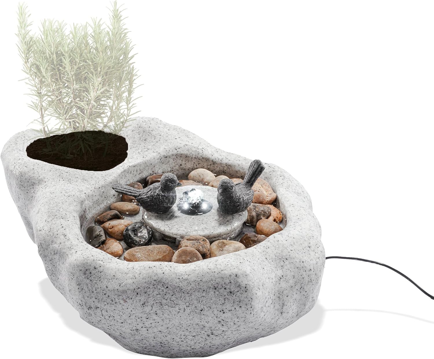 esotec Solar-Brunnen Vogelbadbrunnen mit Akku & LED & Pumpe, Solar Gartenbrunnen mit Vogeltränke, Wasserspiel Outdoor, 42x32x17cm, 101319 — Ansicht 4