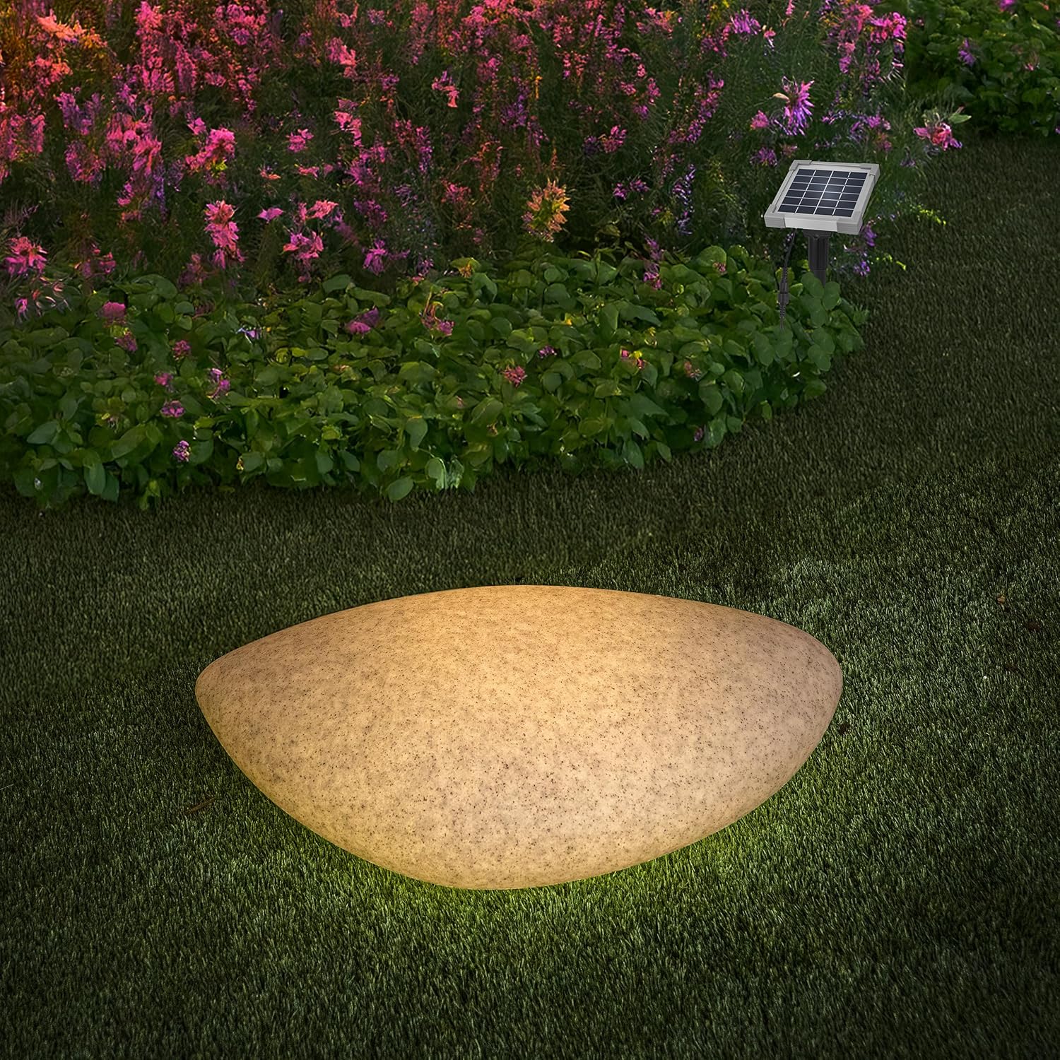 Esotec Solar Felsen-Leuchtstein, 63x38x19cm, 9 Leuchtfarben, Dauer oder Wechsellicht, Akku, Solarmodul mit Erdspieß und Wandhalterung, Gartendekoleuchte, Solarstein winterfest 106125 — Ansicht 4