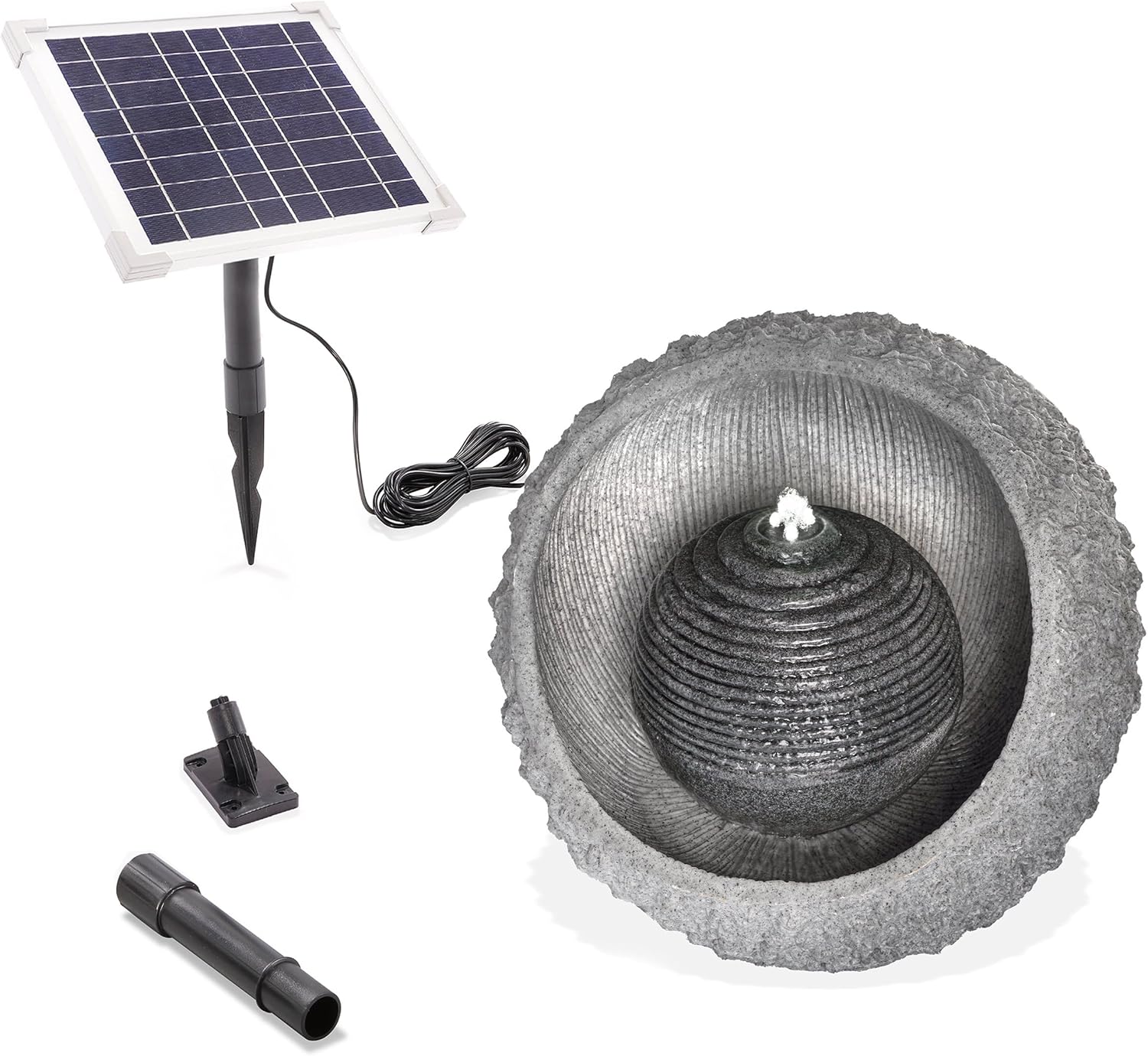 esotec Solar Felssteinbrunnen mit Akku + LED-Licht + Pumpe, Solar Gartenbrunnen Wasserspiel Outdoor, Kaskadenbrunnen mit warmweiß/kaltweiß, H=40cm 101318