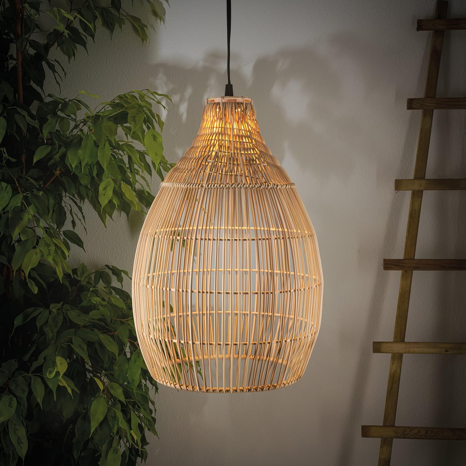 Esotec Solar Hängeleuchte Kairo, Boho Stil, LED warmweiß, Kabel 5m, 45 lm, Leuchtdauer 8 Stunden, Polyrattan, Metall, außen, outdoor, 30x43cm, IP44, Höhe 43cm, 102239 — Ansicht 4