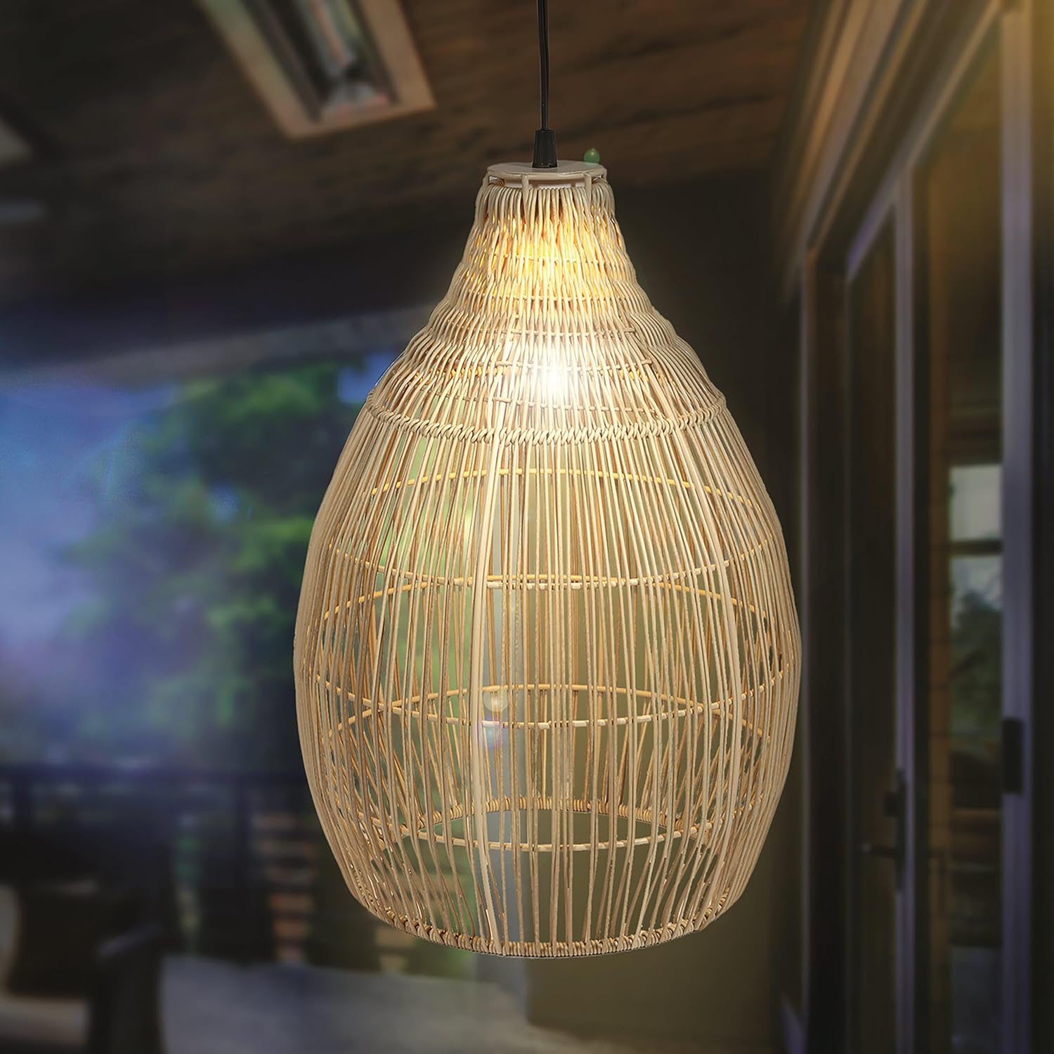 Esotec Solar Hängeleuchte Kairo, Boho Stil, LED warmweiß, Kabel 5m, 45 lm, Leuchtdauer 8 Stunden, Polyrattan, Metall, außen, outdoor, 30x43cm, IP44, Höhe 43cm, 102239 — Ansicht 5