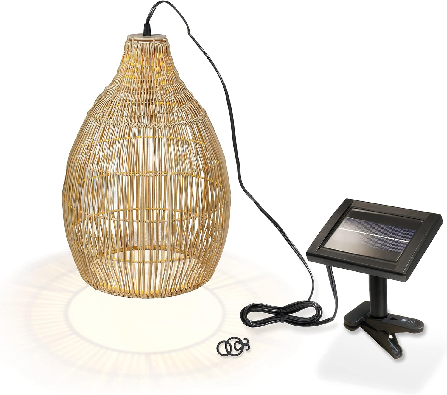 Esotec Solar Hängeleuchte Kairo, Boho Stil, LED warmweiß, Kabel 5m, 45 lm, Leuchtdauer 8 Stunden, Polyrattan, Metall, außen, outdoor, 30x43cm, IP44, Höhe 43cm, 102239