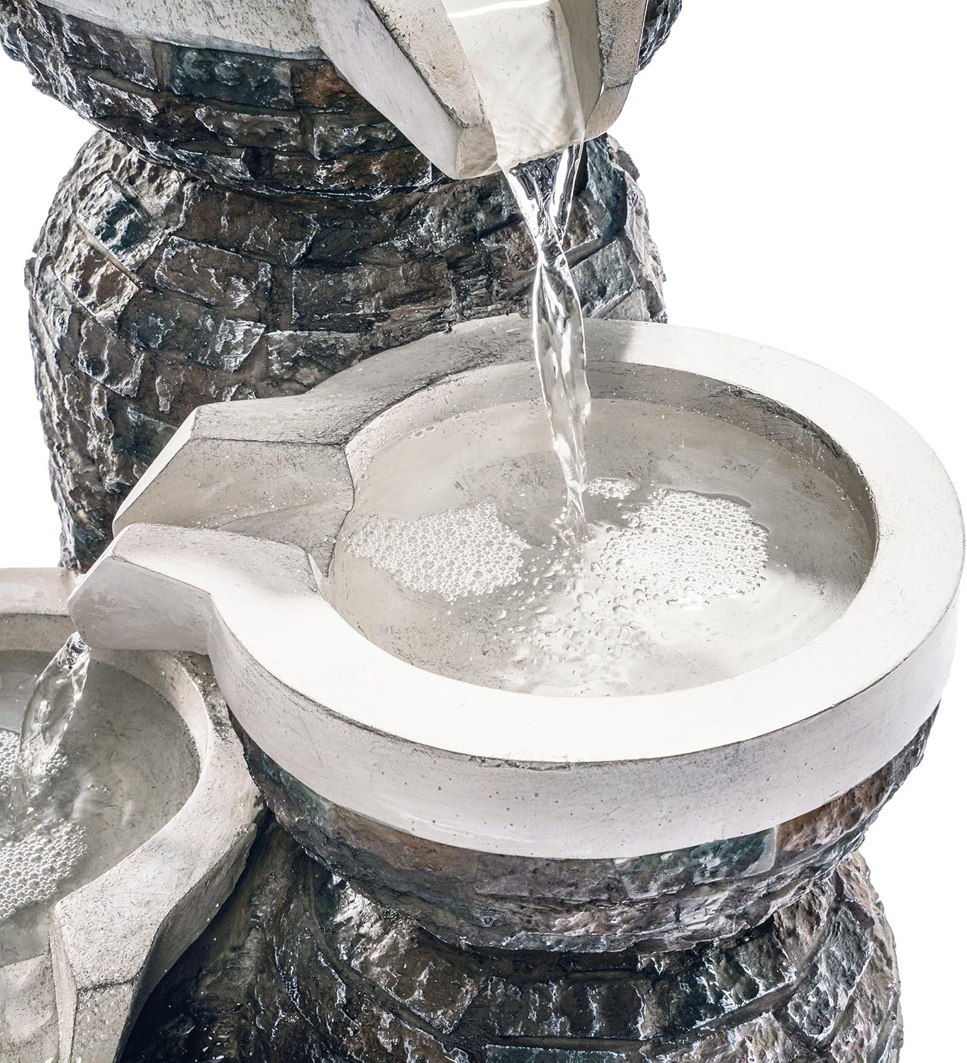 esotec Solar Kaskadenbrunnen Bowl Fountain, Direktbetrieb, Gartenliebhaber Geschenk, freistehender Springbrunnen für außen, Gartenbrunnen Quellstein, Wasserschale Wasserfall, grau H=42cm 101311 — Ansicht 3