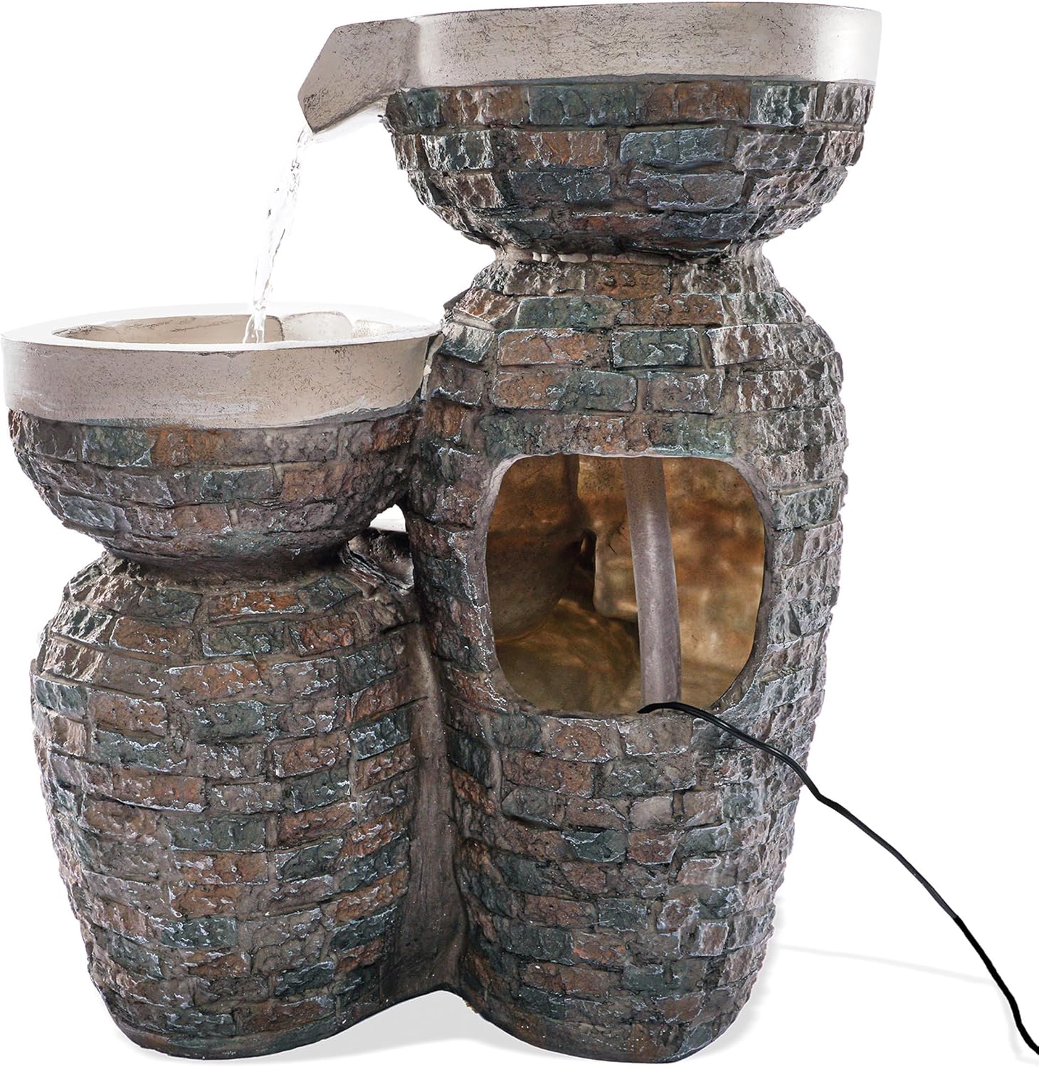 esotec Solar Kaskadenbrunnen Bowl Fountain, Direktbetrieb, Gartenliebhaber Geschenk, freistehender Springbrunnen für außen, Gartenbrunnen Quellstein, Wasserschale Wasserfall, grau H=42cm 101311 — Ansicht 5