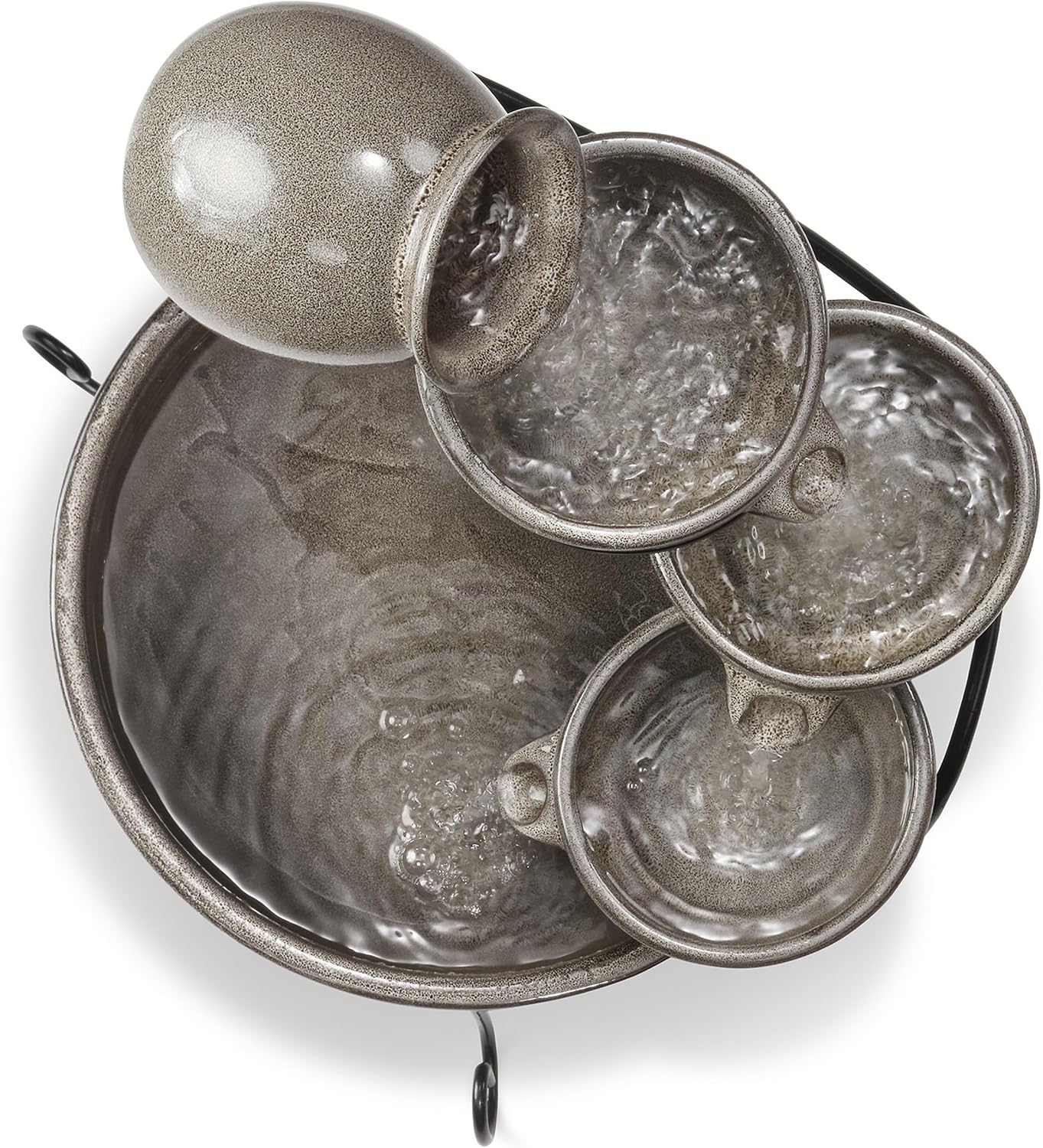 esotec Solar Kaskadenbrunnen Keramik Gartenbrunnen Pisa, Akku + LED Wasserspiel Springbrunnen außen, terrakotta grau H=55cm 101300 — Ansicht 3