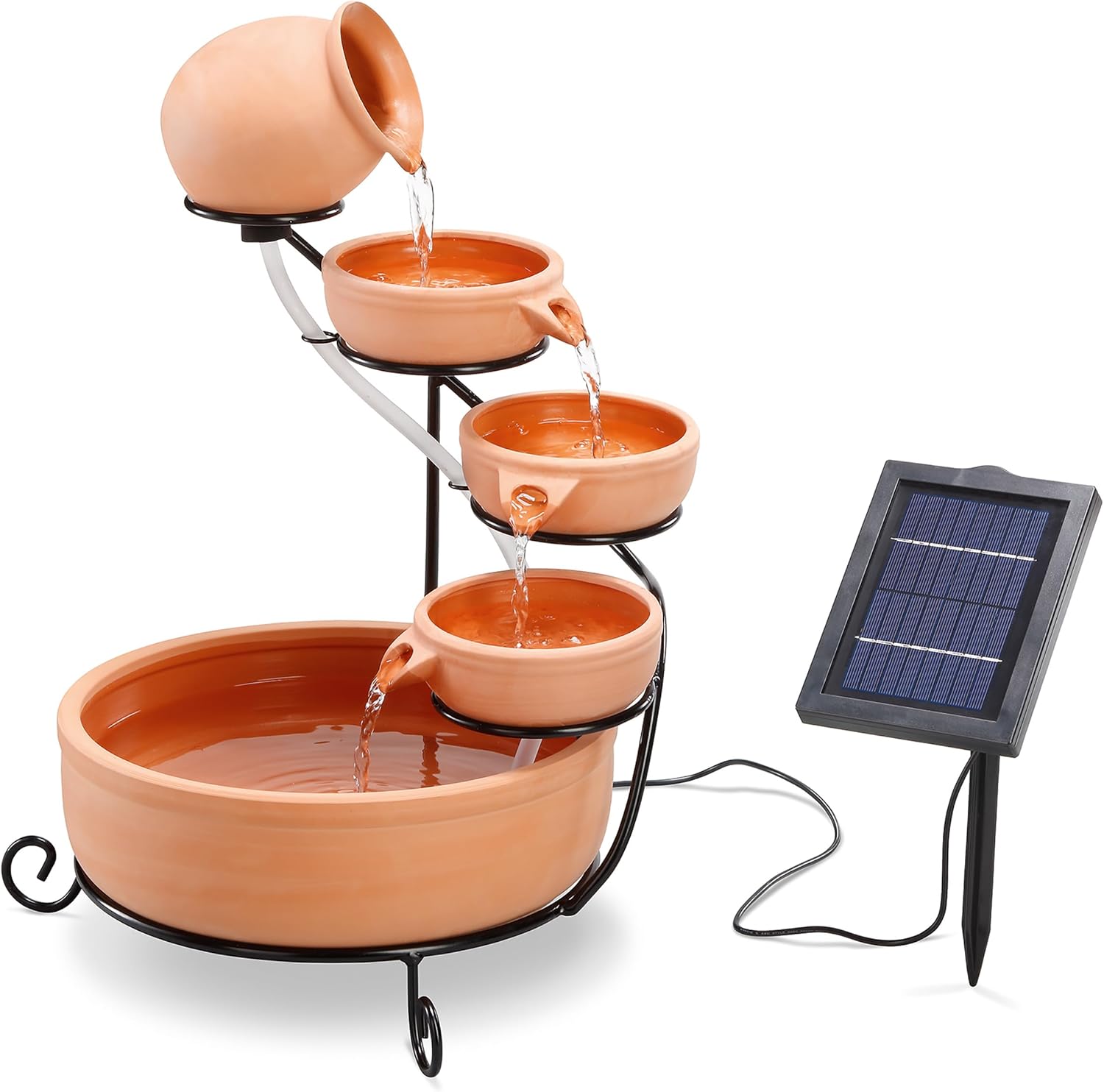 esotec Solar Kaskadenbrunnen Livorno, Keramik, Gartenliebhaber Geschenk, Springbrunnen außen, Gartenbrunnen Wasserspiel, Katzenbrunnen, Terrakotta braun H=55cm 101302