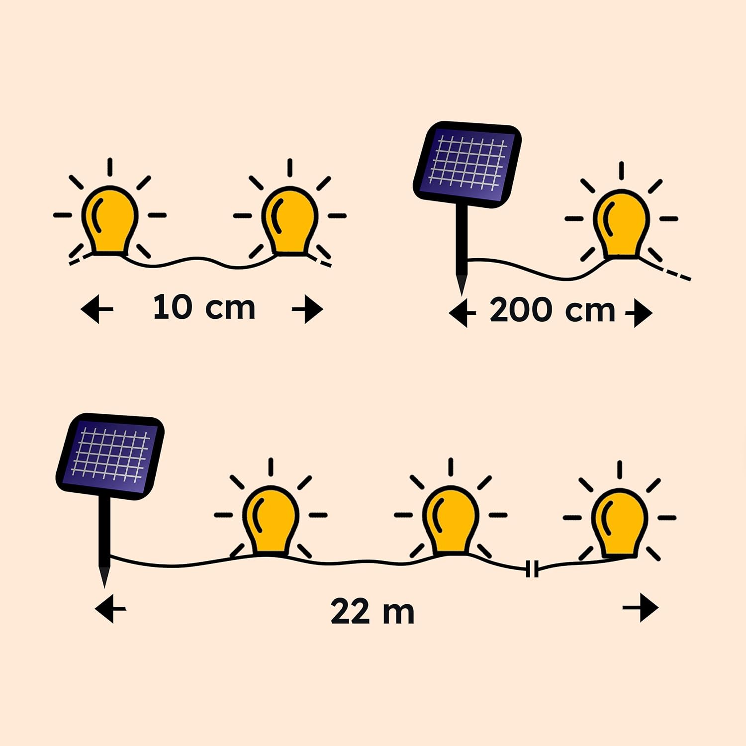 Esotec Solar LED-Lichterkette, 200 LEDs bernsteinfarben, 20m LED-Kette, LiFePO4 Akku, Solarmodul, Weihnachtsbeleuchtung outdoor, Gartendeko, winterfest, wetterfest 102569 — Ansicht 4