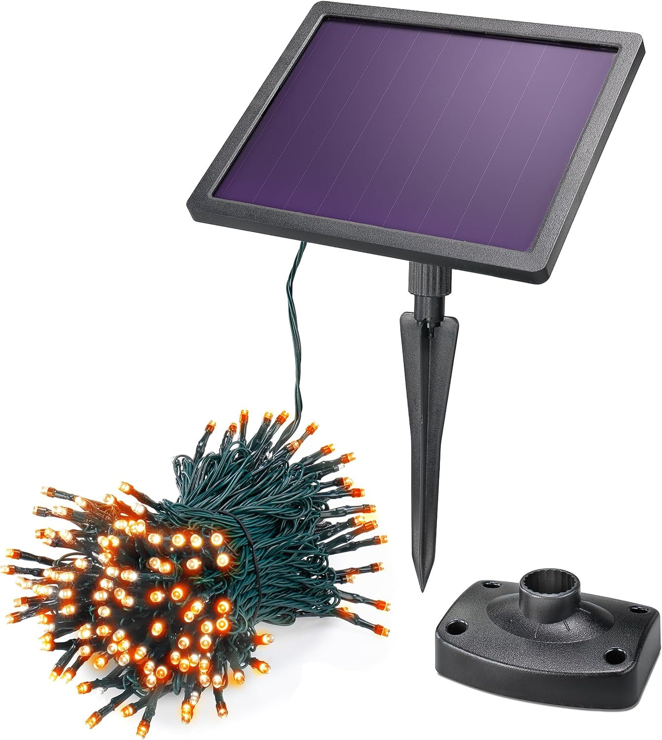 Esotec Solar LED-Lichterkette, 200 LEDs bernsteinfarben, 20m LED-Kette, LiFePO4 Akku, Solarmodul, Weihnachtsbeleuchtung outdoor, Gartendeko, winterfest, wetterfest 102569