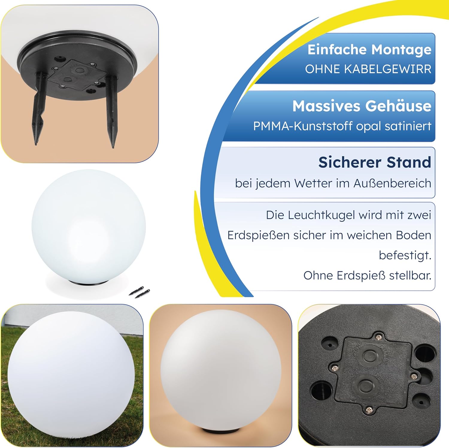 Esotec Solar-Leuchtkugel für den Garten, 50cm, 7 Farben, multicolor, Akku, 6500K, Solarleuchte winterfest outdoor, 102612 — Ansicht 6
