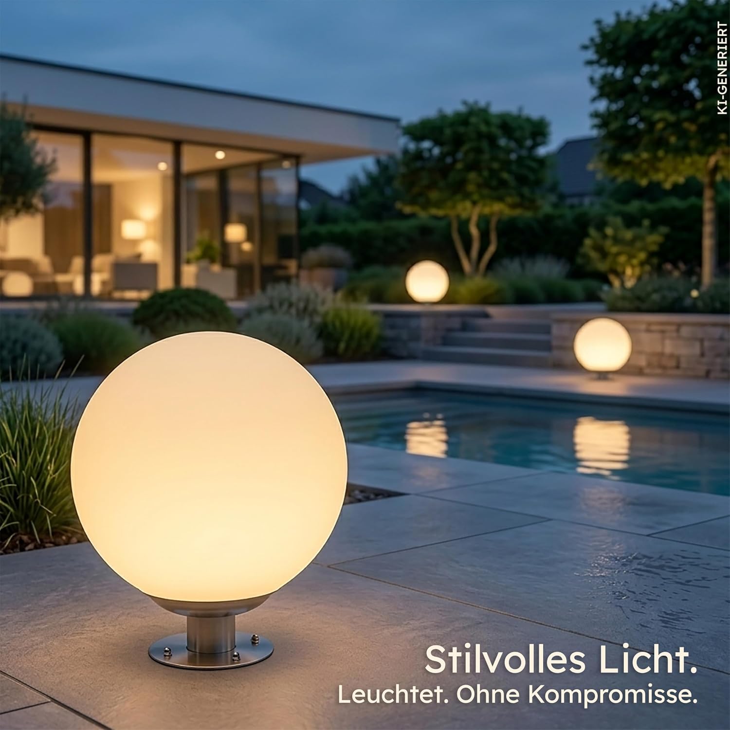 Esotec Solar Leuchtkugel Liana 40 CCT, Multicolor, Fernbedienung, Edelstahl Standfuß, Li-Ion Akku, RGB LED Gartenkugel, Solarkugel, IP44, wetterfest, Winterfest, außen, D=40cm, 102664 — Ansicht 2