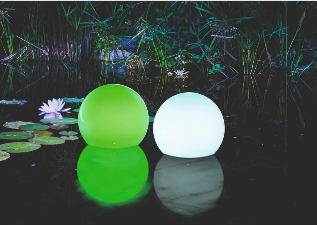 esotec Solar Leuchtkugelset multicolor, 2er Set, schwimmend, Akku, Fernbedienung, mehrere Funktionen, runde schwimmfähige Lichtkugel, Gartenkugel, Solarkugel, 8 Lichtfarben, wetterfest, outdoor 102130 — Ansicht 4