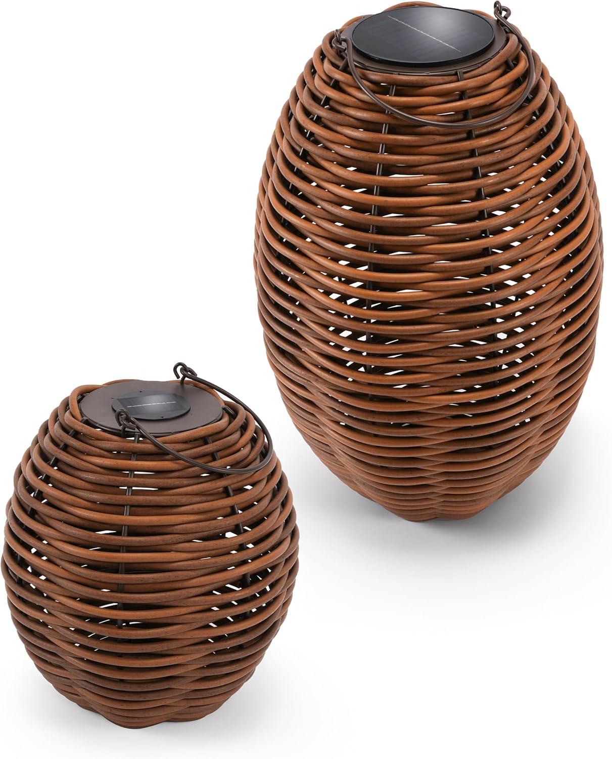Esotec Solar Rattan Windlichter Victoria, 2er Set, Polyrattan, USB-C Ladeanschluss, CCT Funktion, 3 Lichtfarben, Akku, Metallgestell, IP44, Solarleuchte Rattan, wetterfest, outdoor, außen, 102280