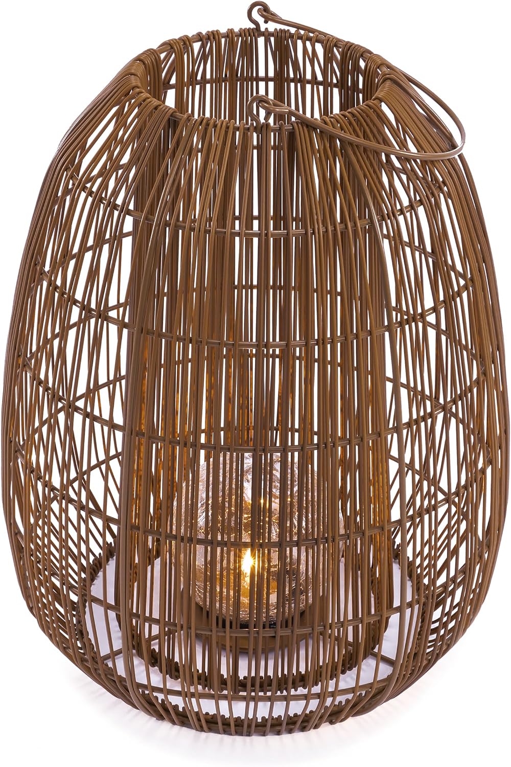 Esotec Solar Rattanleuchte Isabella 40, Crackle Bruchglas Kugel, Boho Windlichter für draußen, Polyrattan-Geflecht, Akku, Solarleuchte Rattan, wetterfest, outdoor, außen, IP44, Höhe 39,8cm, 102282