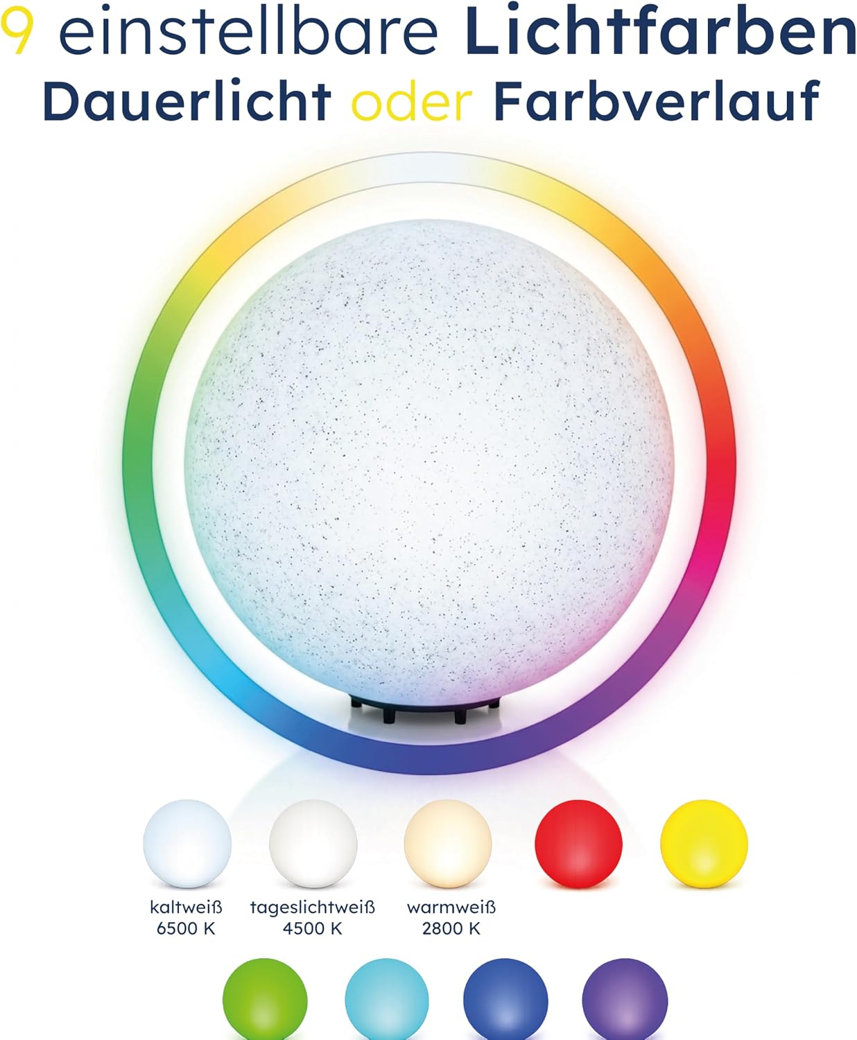 Esotec Solar Stein-Leuchtkugel, D=50cm, 9 Leuchtfarben, Dauer oder Wechsellicht, Akku, Solarmodul, Erdspieß, Solarmodul-Wandhalterung, Schraubbefestigung, Solarkugel, Solarstein, winterfest 106119 — Ansicht 4