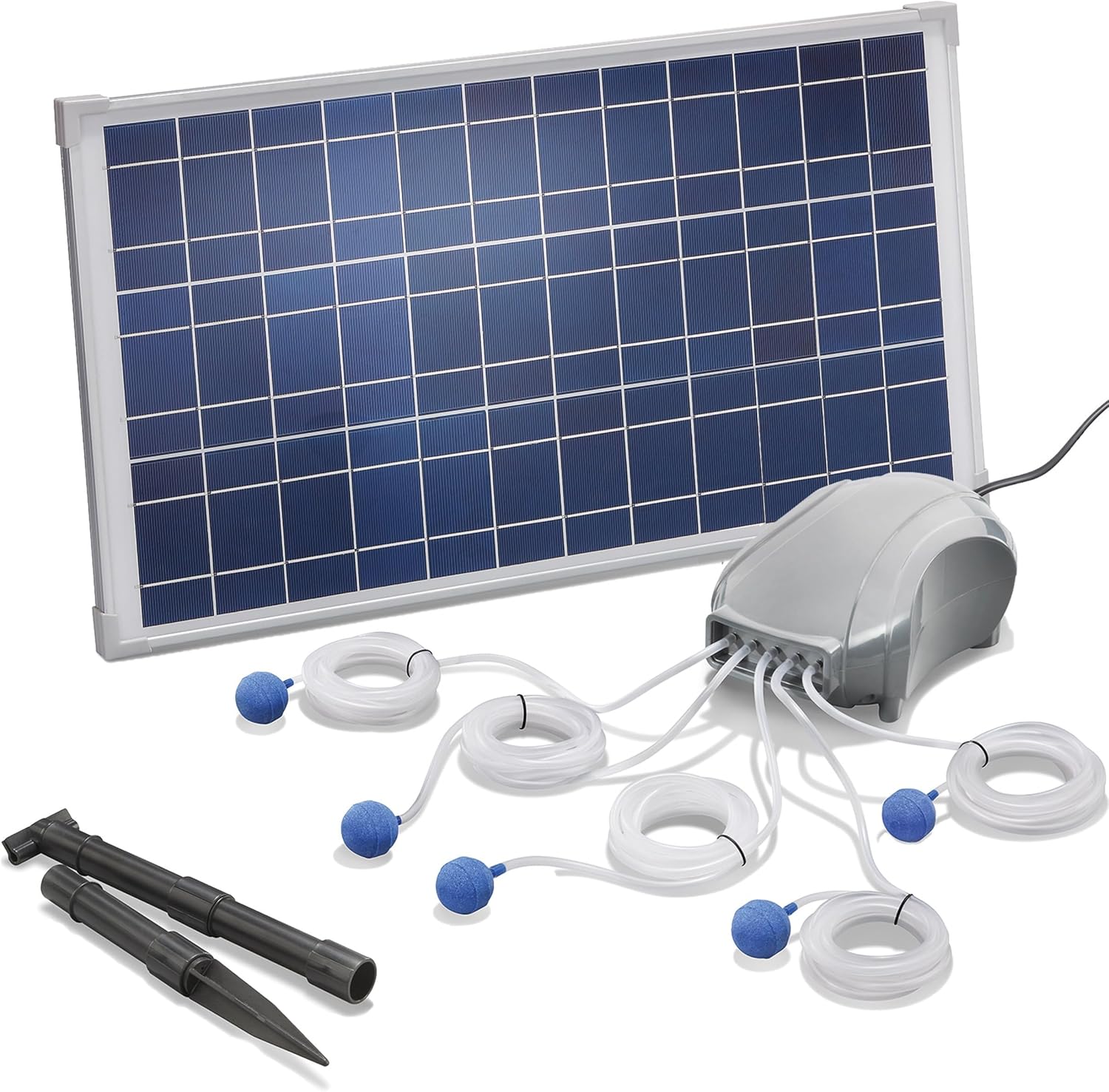 Esotec Solar Teichbelüfter 25/600 Professional, 5x120l/h, Komplettset, Belüftungspumpe, Sauerstoffpumpe, 5 Luftausgänge, Teichpumpe, Luftpumpe für Gartenteich, Teich-Zubehör, 101076