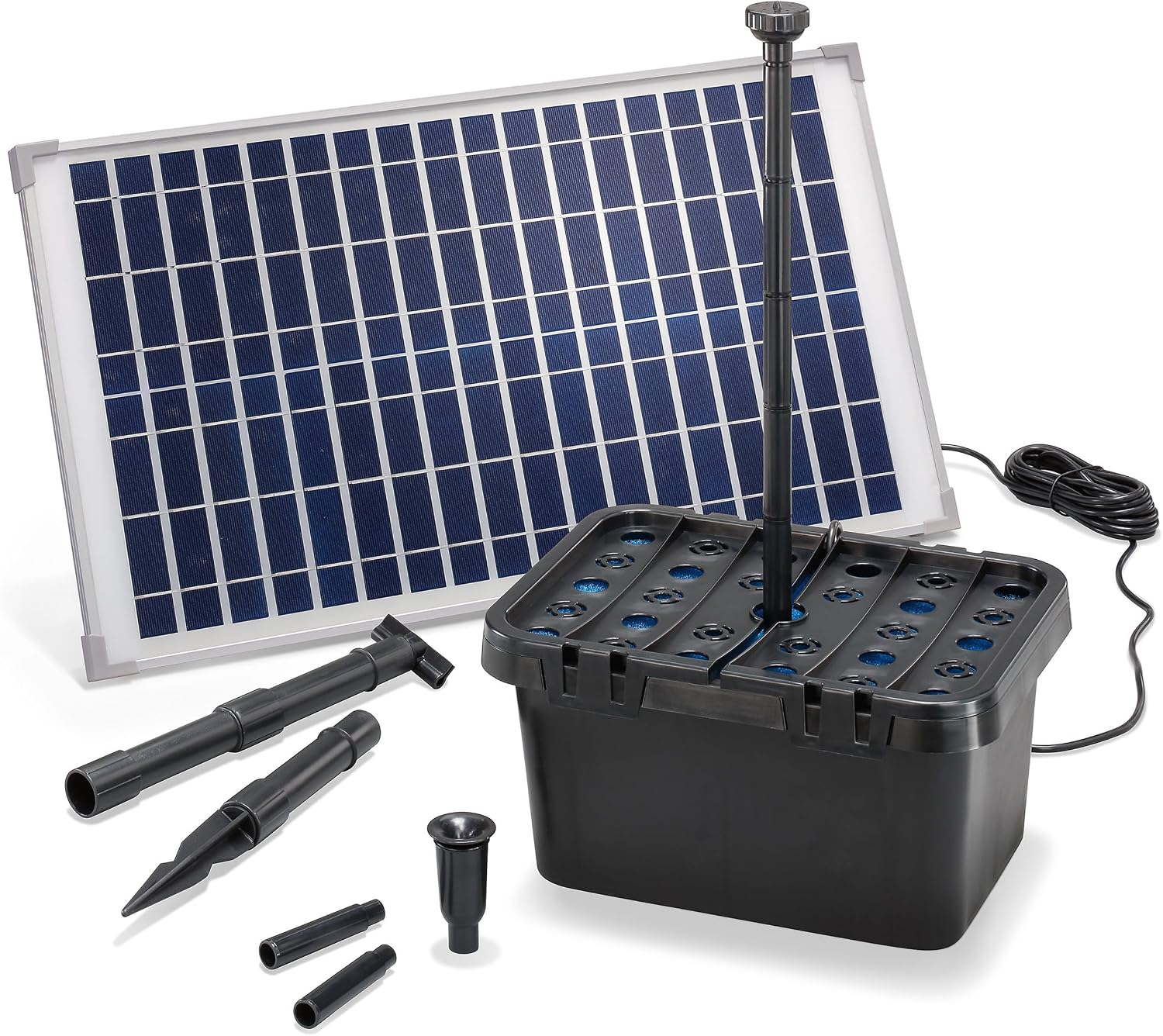 Esotec Solar Teichfilter 25/875, Solar Teichfilterset mit 875 l/h Teichpumpe, Unterwasserfilter für Gartenteiche bis 3000 l, 25Wp Solarmodul, Springbrunnen 100902
