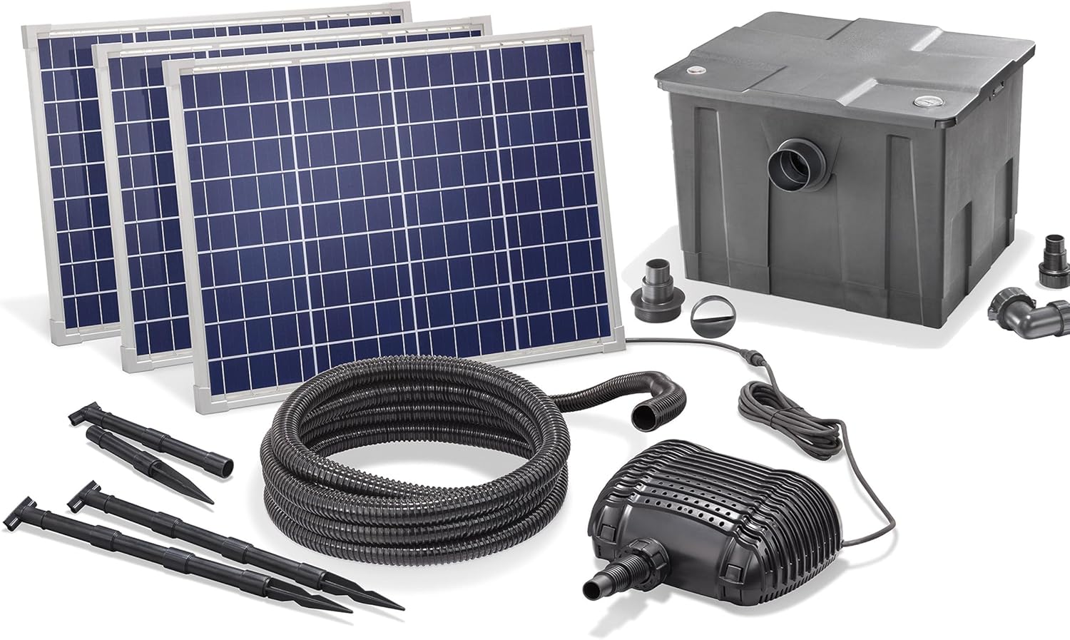esotec Solar Teichfilterset Premium 150/5000, Teichfilter Komplettset mit Pumpe 5000 l/h, Gartenteich Außenfilter, 150W, mehrere Programm-Modi, Teichpumpe Förderhöhe 2,5m, IP68 101082