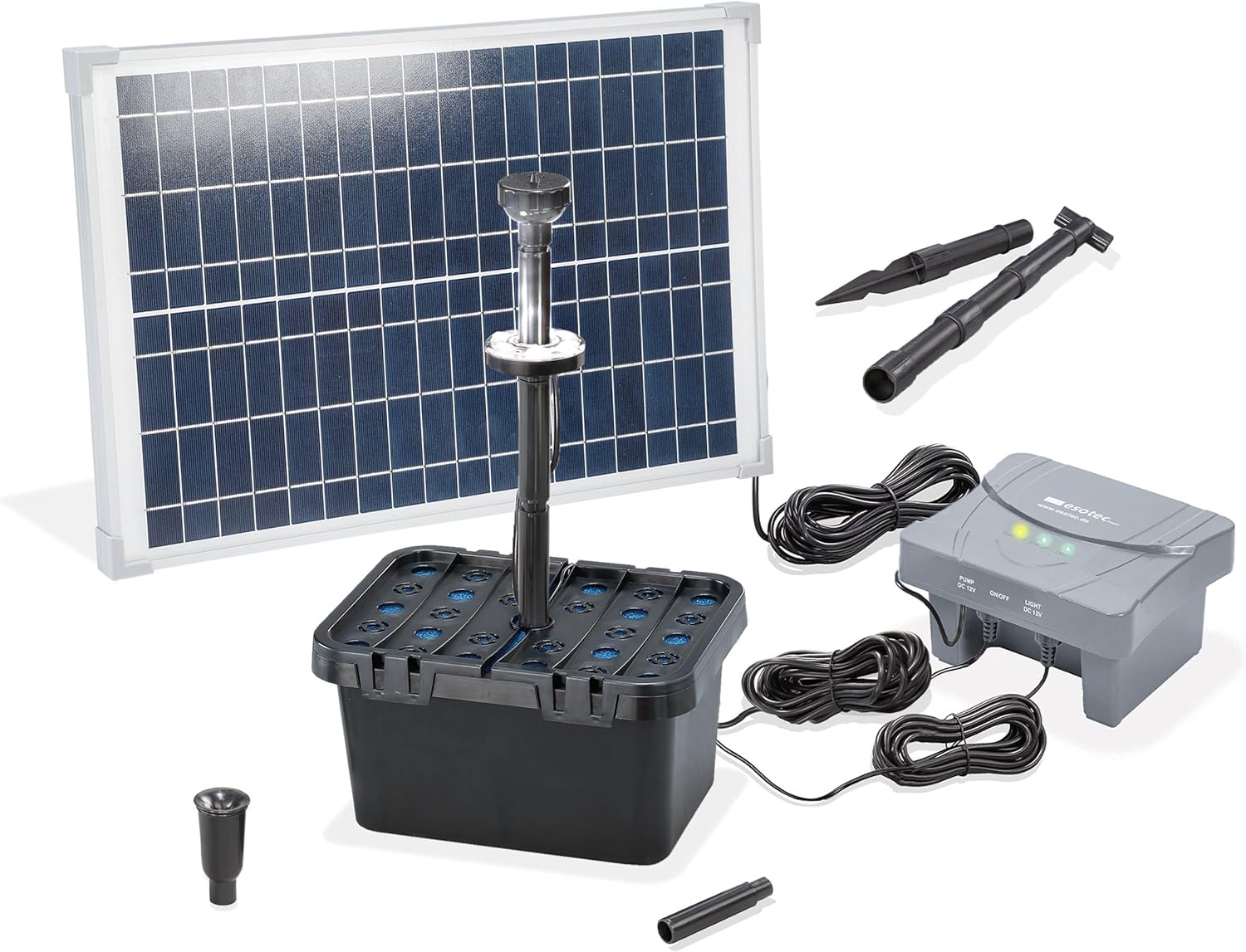 esotec Solar Teichfilterset Profi 25/700 LED, Teichfilter Komplettset mit Pumpe, LiFePo4 Akku, Solarmodul, Teichpumpe außen, mehrstufige Gartenteich Filterung, 100953