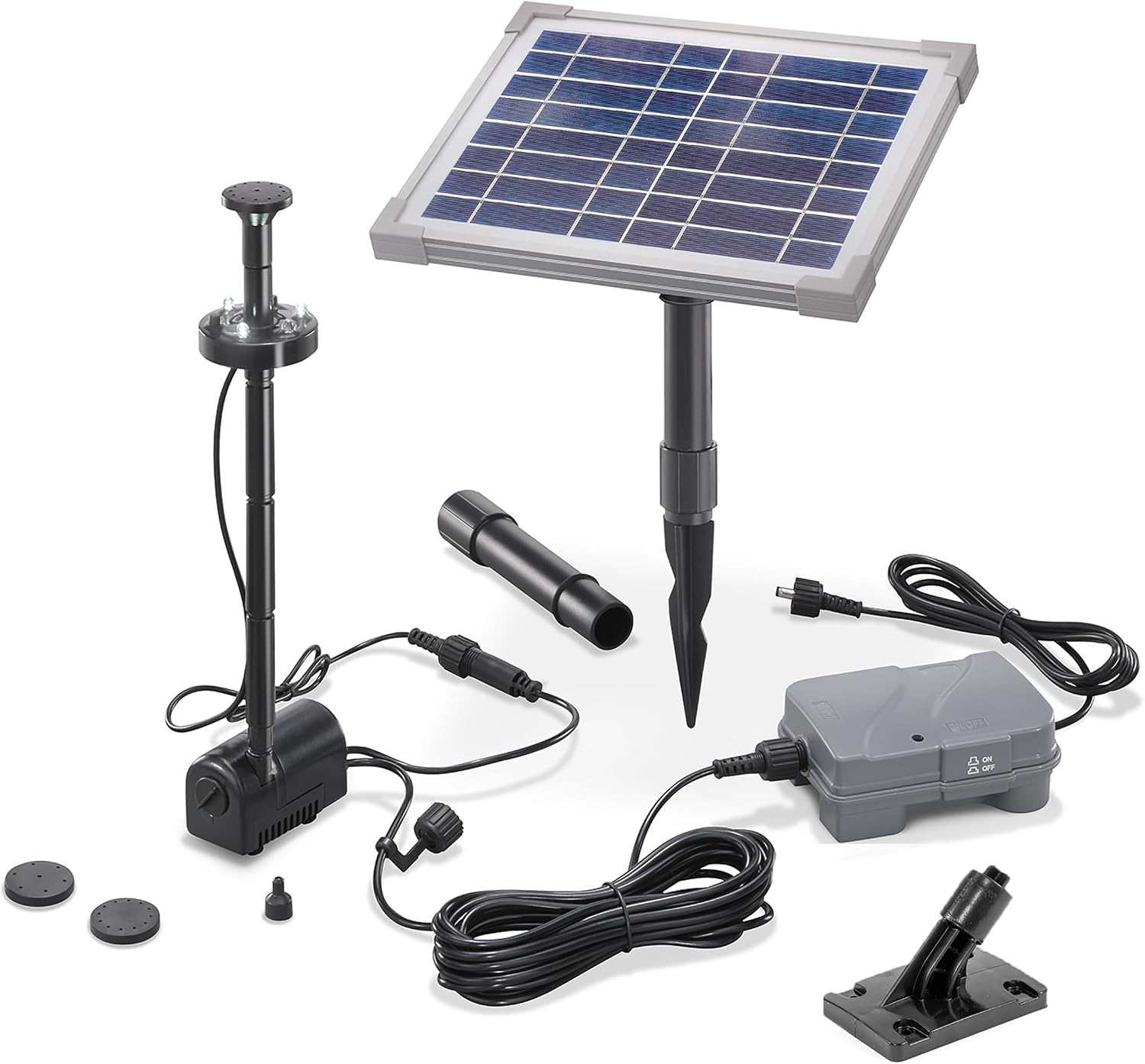 esotec Solar Teichpumpe 160 l/h mit LiFePO4 Akku & LED – Solarbrunnen für Gartenteich & Wasserspiel – 5W Solarmodul, 4 Fontänen 101920