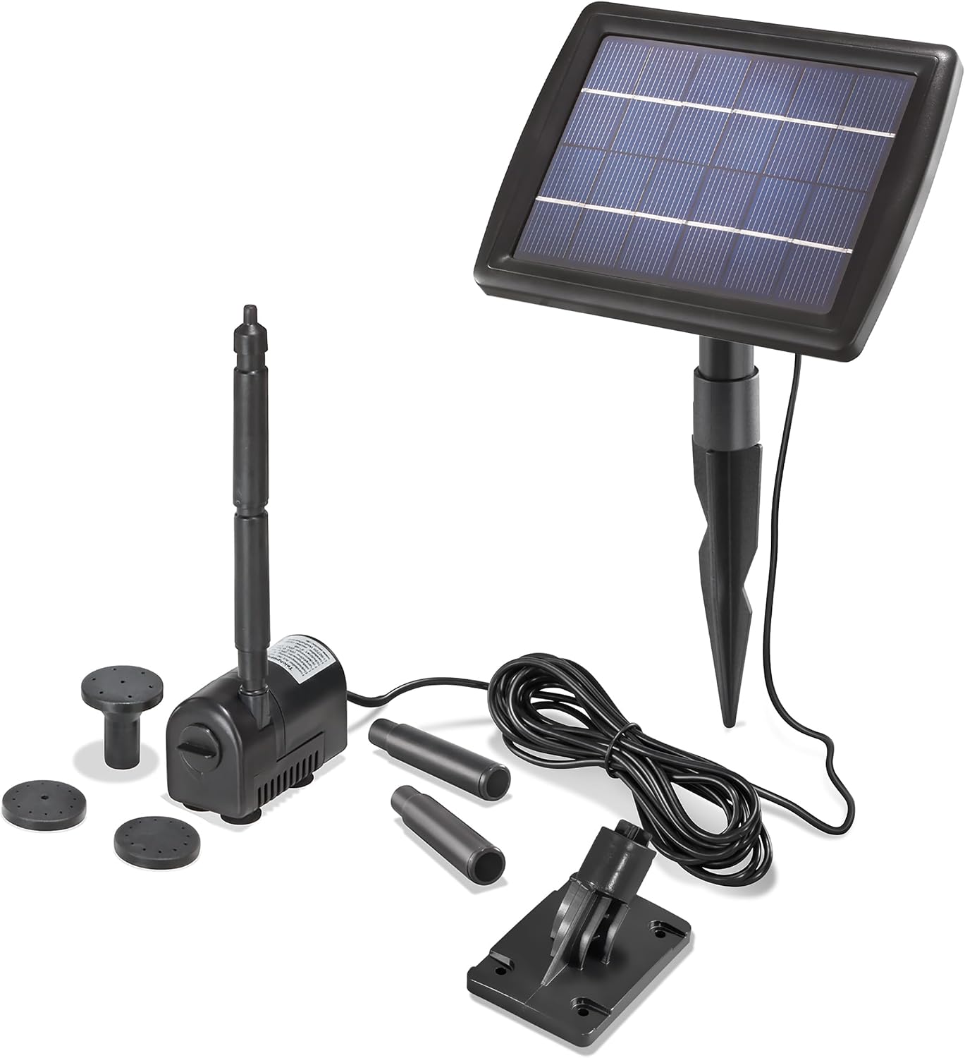 esotec Solar Teichpumpe 170 l/h mit 2W Solarmodul – Solarbrunnen für Gartenteich & Wasserspiel – Direktbetrieb, 4 Fontänenaufsätze 101010