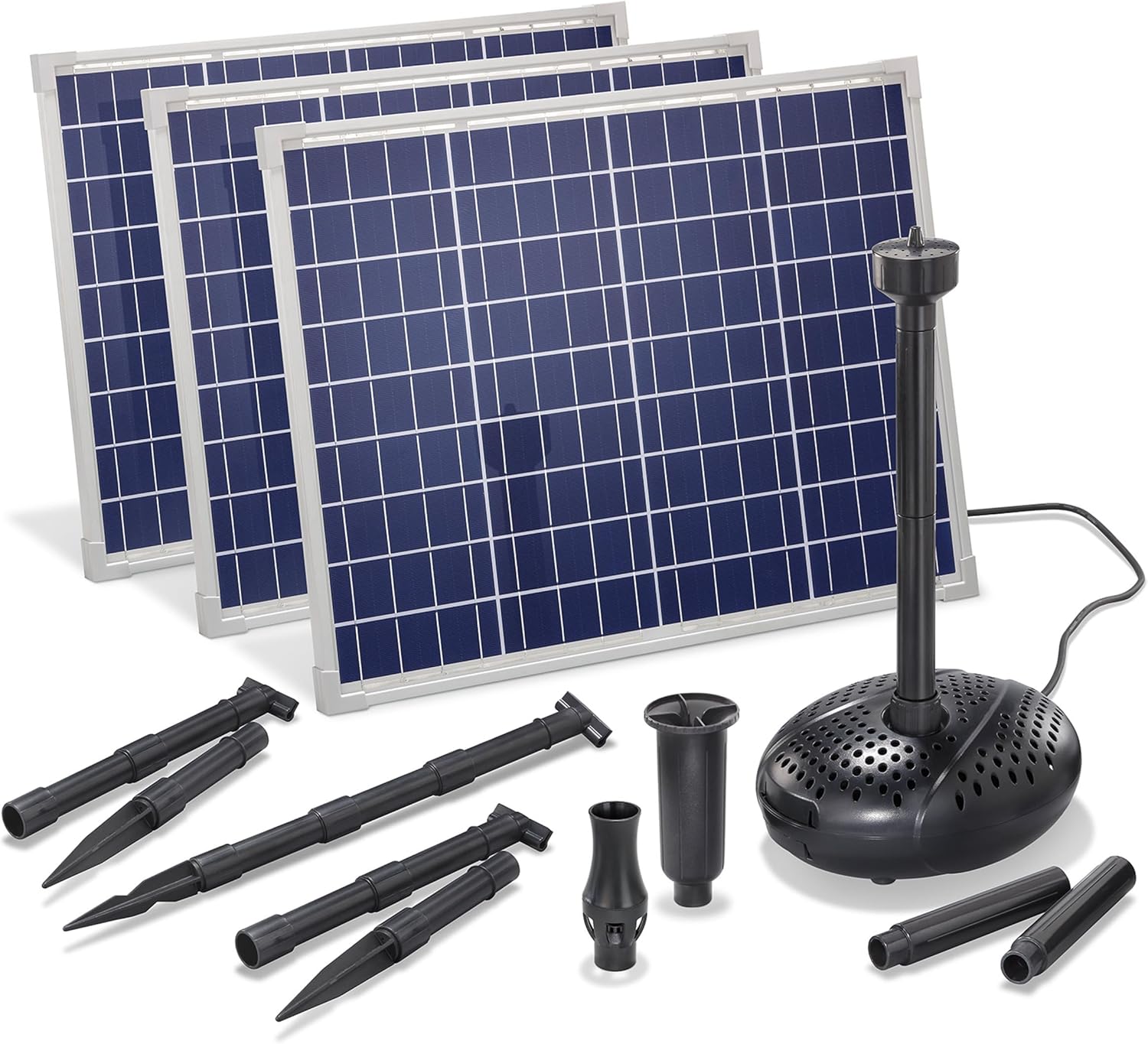 esotec Solar Teichpumpe 5000 l/h mit 3x50W Solarmodul – Solarbrunnen für Gartenteich & Wasserspiel – Direktbetrieb, 3 Düsen 101919