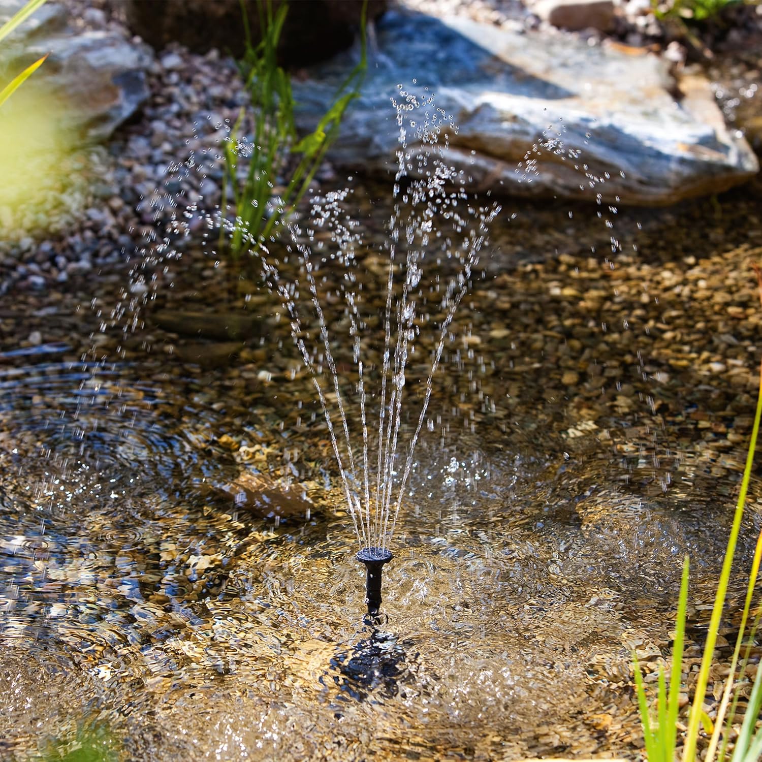 esotec Solar Teichpumpe Rimini S 175 l/h mit 2W Solarmodul – Solarbrunnen für Gartenteich & Wasserspiel – Direktbetrieb, 4 Fontänenaufsätze 101701 — Ansicht 4