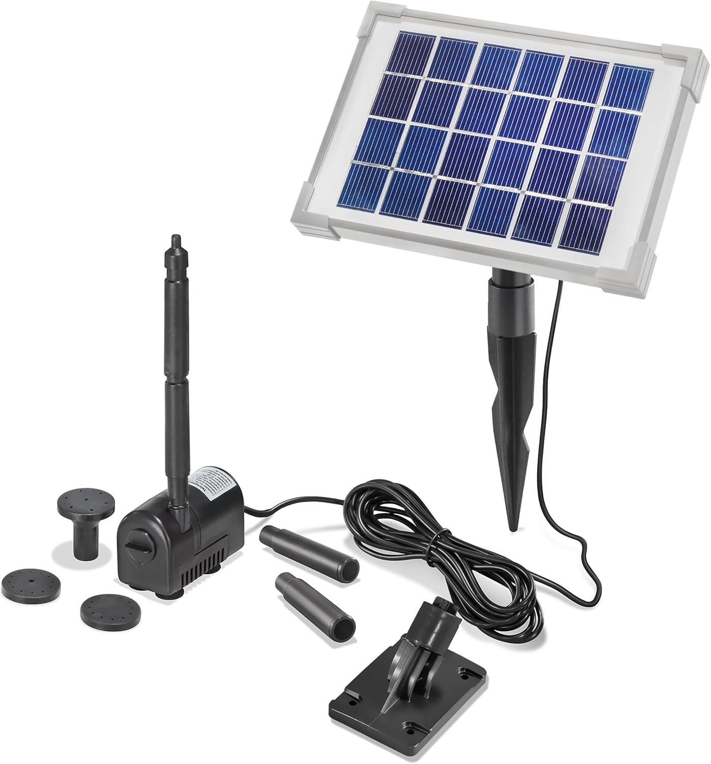 esotec Solar Teichpumpe Rimini S 175 l/h mit 2W Solarmodul – Solarbrunnen für Gartenteich & Wasserspiel – Direktbetrieb, 4 Fontänenaufsätze 101701