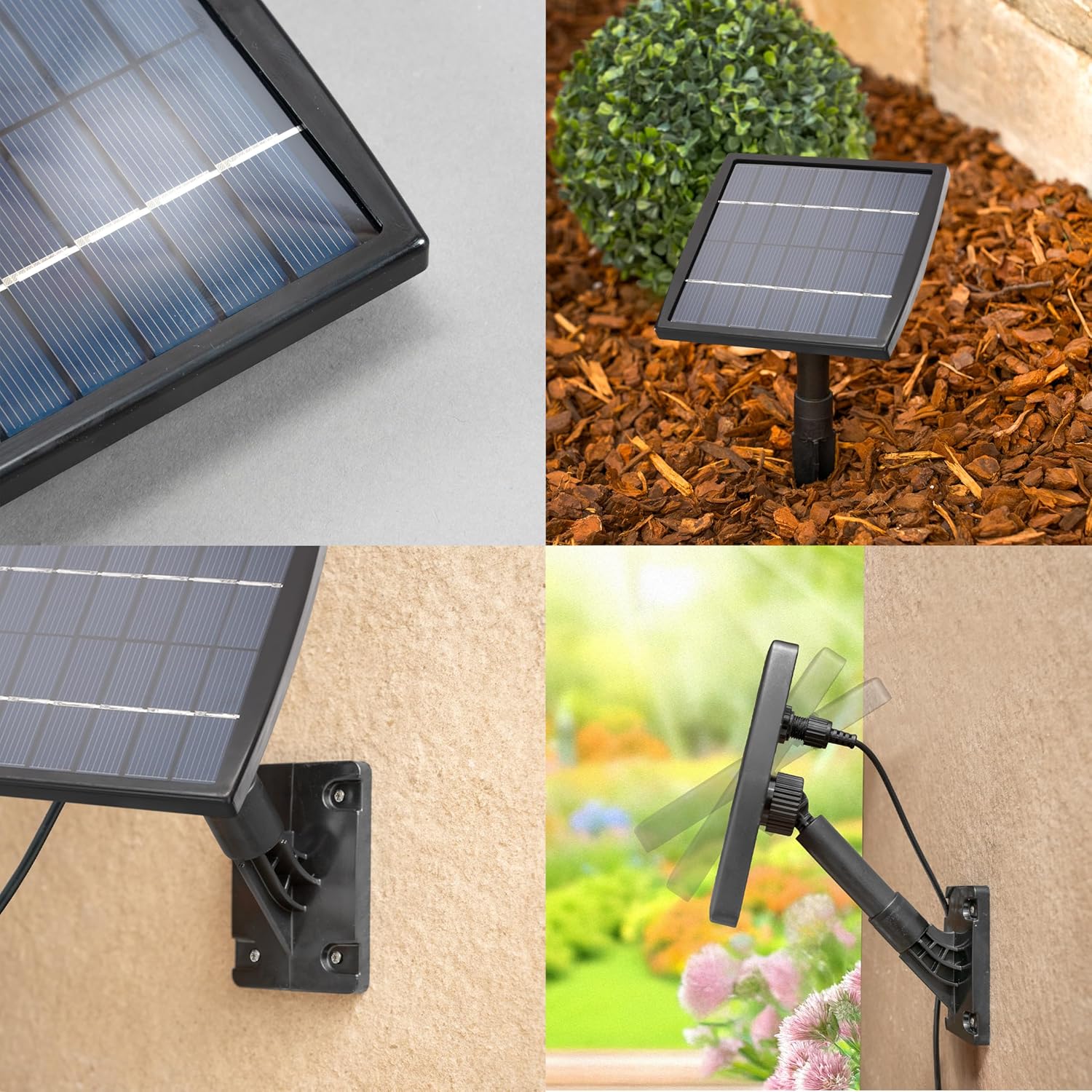 esotec Solar-Teichpumpe Wasserspiel Springbrunnen, 4 Fontänen-Aufsätze, Trockenlaufschutz, Komplettset Sprinklerpumpe 0,8m 140l/h, Solarmodul 1,8W, Solarbrunnen für draussen 101905 — Ansicht 5