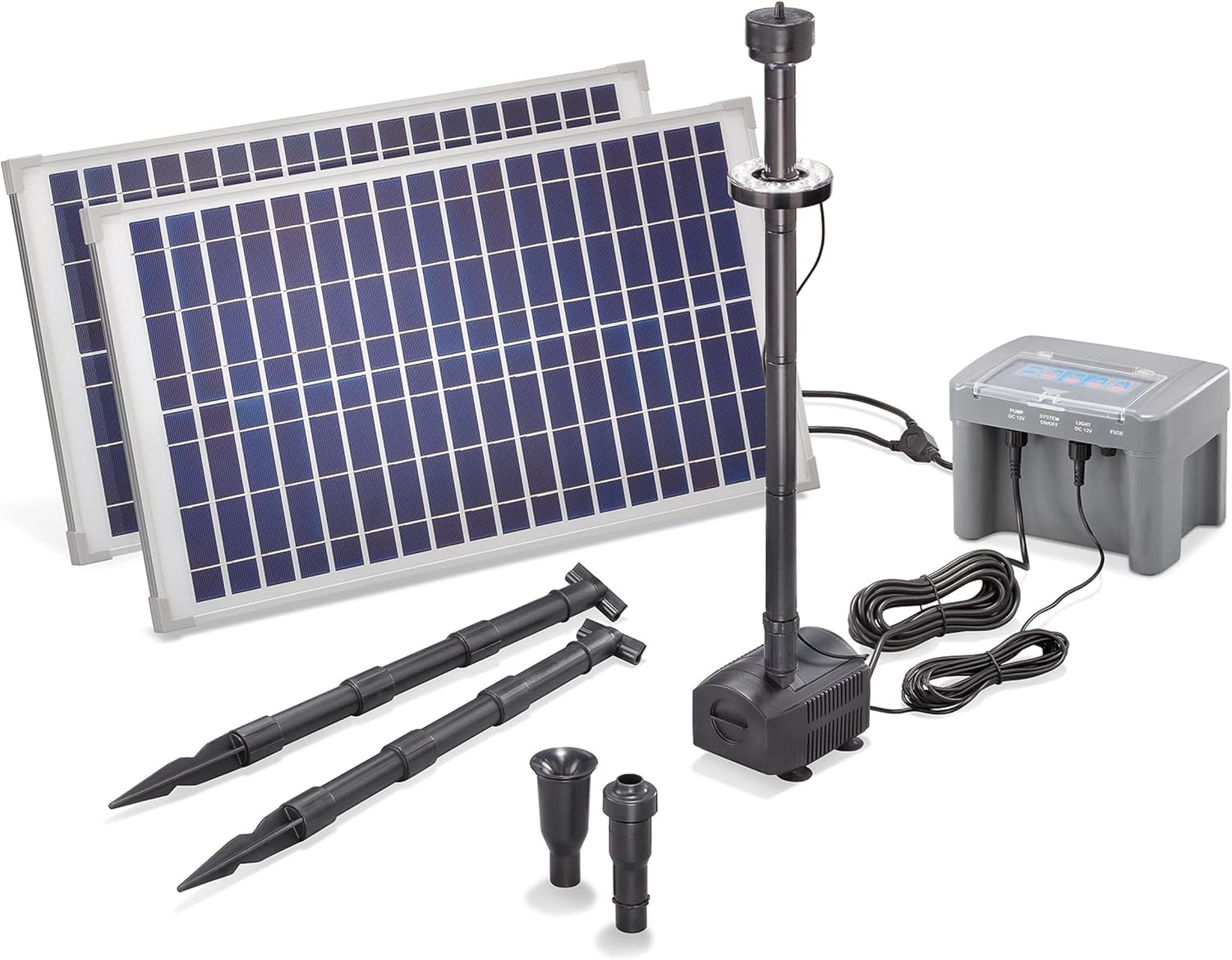 esotec Solar Teichpumpenset 50 1300 LED proBatt, Komplettset, Akkubox, Springbrunnenpumpe Solarmodul, Wasserspiel Springbrunnen, Solarbrunnen Gartenteich, 1,6m, 1300l/h, outdoor, außen, 101926