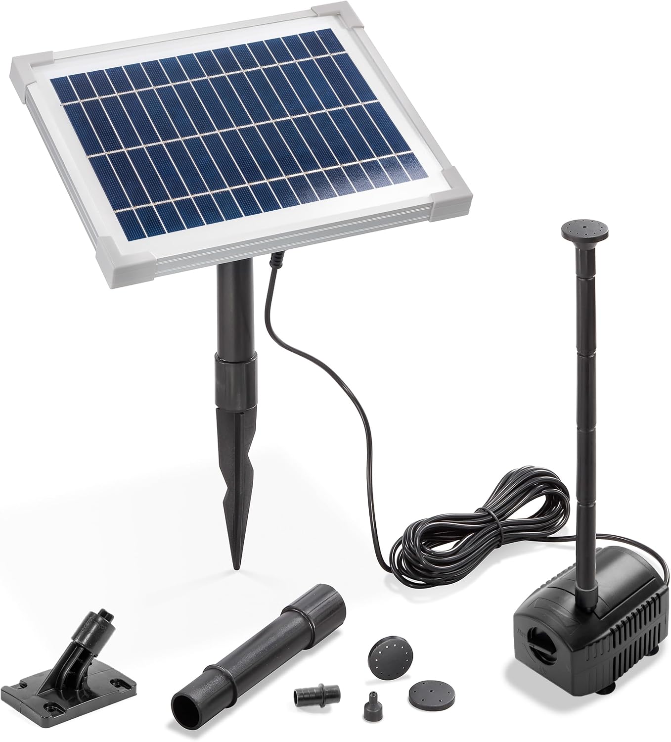 esotec Solar-Teichpumpenset 6/420, Solarpumpe mit Trockenlaufschutz, Sprinklerset für Wasserspiel Miniteich Wanne Gartenteich 101908