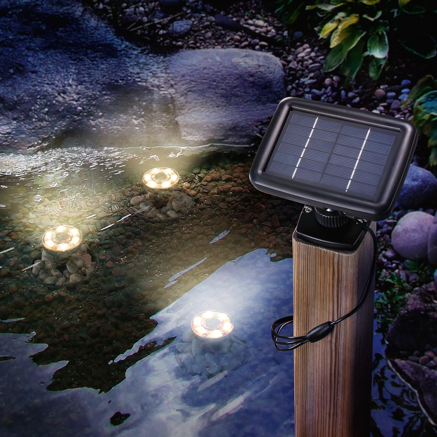 Esotec Solar Unterwasserstrahler Splash, 3er Set, warmweiß 3000K, LED Spot, Bodenleuchte, Teichbeleuchtung, Baumlicht, Objektstrahler, Erdspieß, Akku, IP68, wasserdicht, wetterfest, außen, 102149 — Ansicht 2