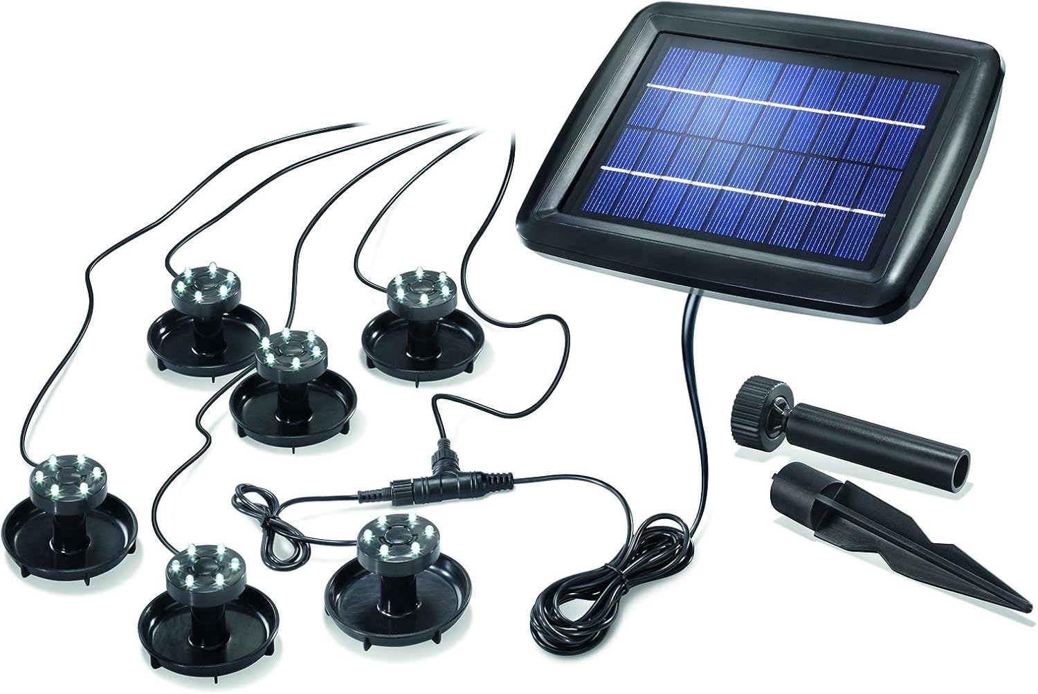 Esotec Solar Unterwasserstrahler Super Splash, 6er Set, Akku, LED Spot, Bodenleuchte, Teichbeleuchtung, Erdspieß, IP68, wasserdicht, wetterfest, außen, 102150