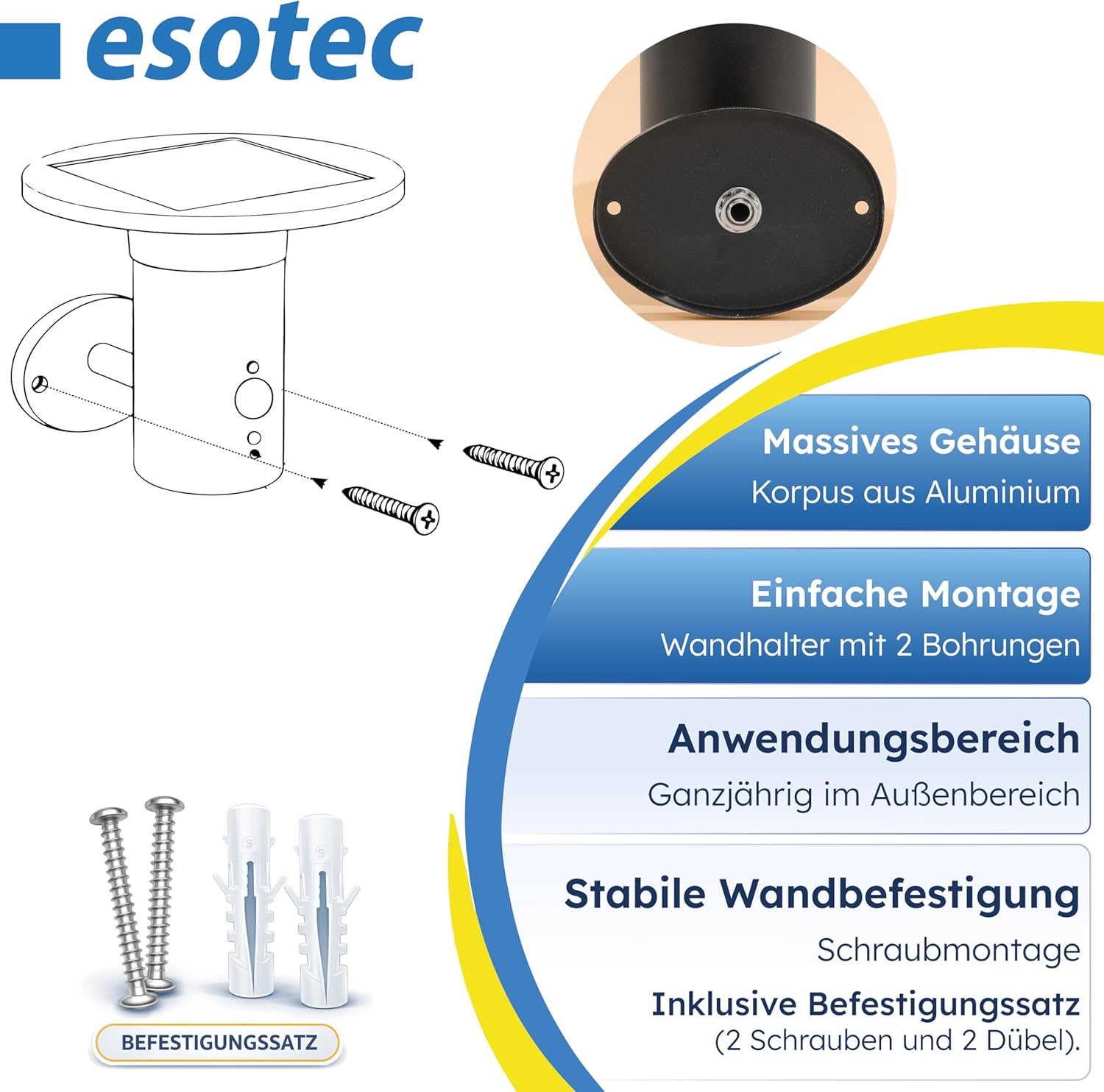esotec Solar Wandleuchte mit Bewegungsmelder Bologna, Solarleuchte für Außen, 600 lm, 3000K, 3 Modi, LiFePO4 Akku, Außenleuchte 102750 — Ansicht 6