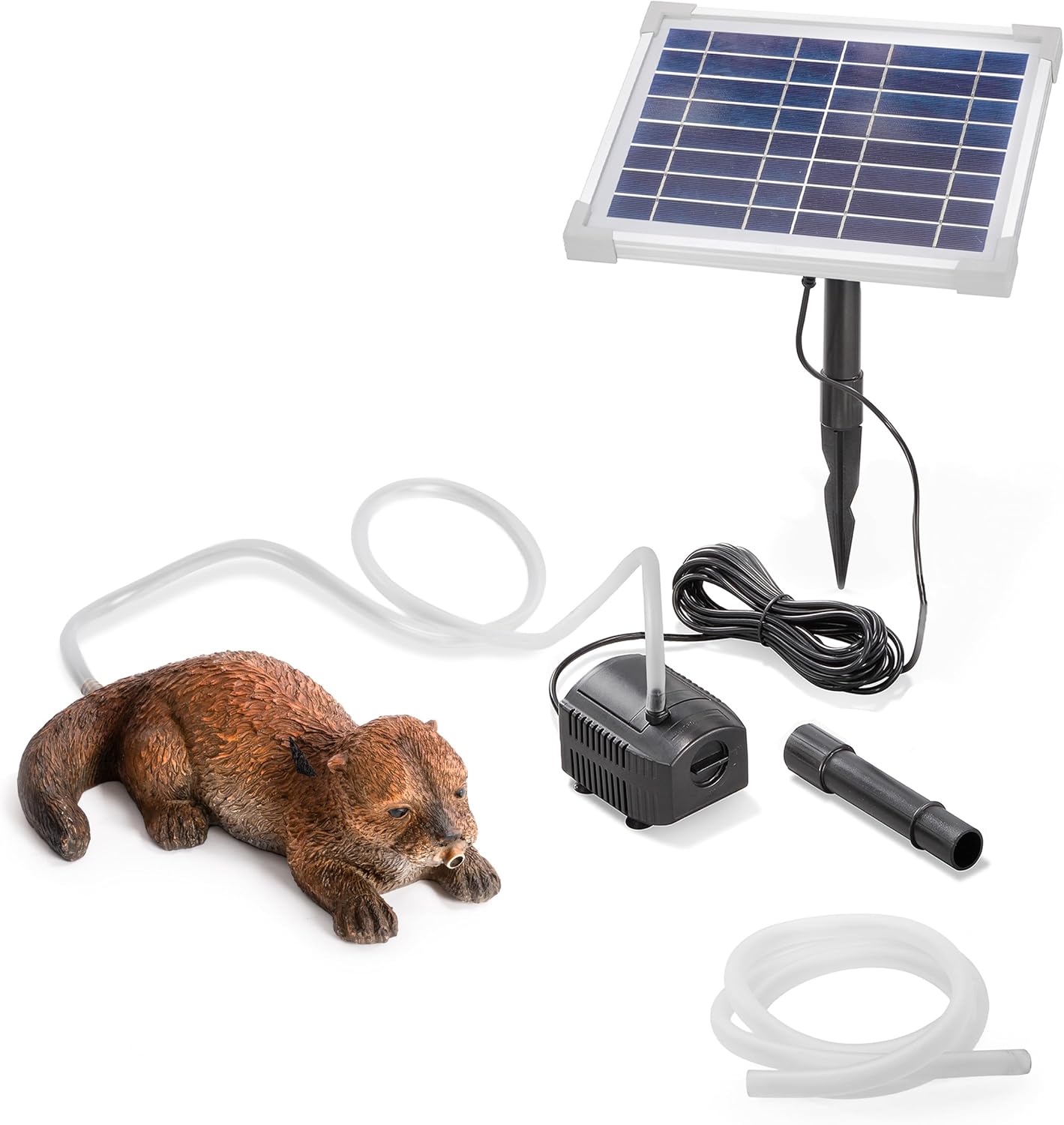Esotec Solar Wasserspeier Komplettset, Fischotter Otti, Gartenteich Wasserspiel, Vogeltränke, Vogelbad, Gartenbrunnen mit Solarpumpe, H=9,3cm 101674