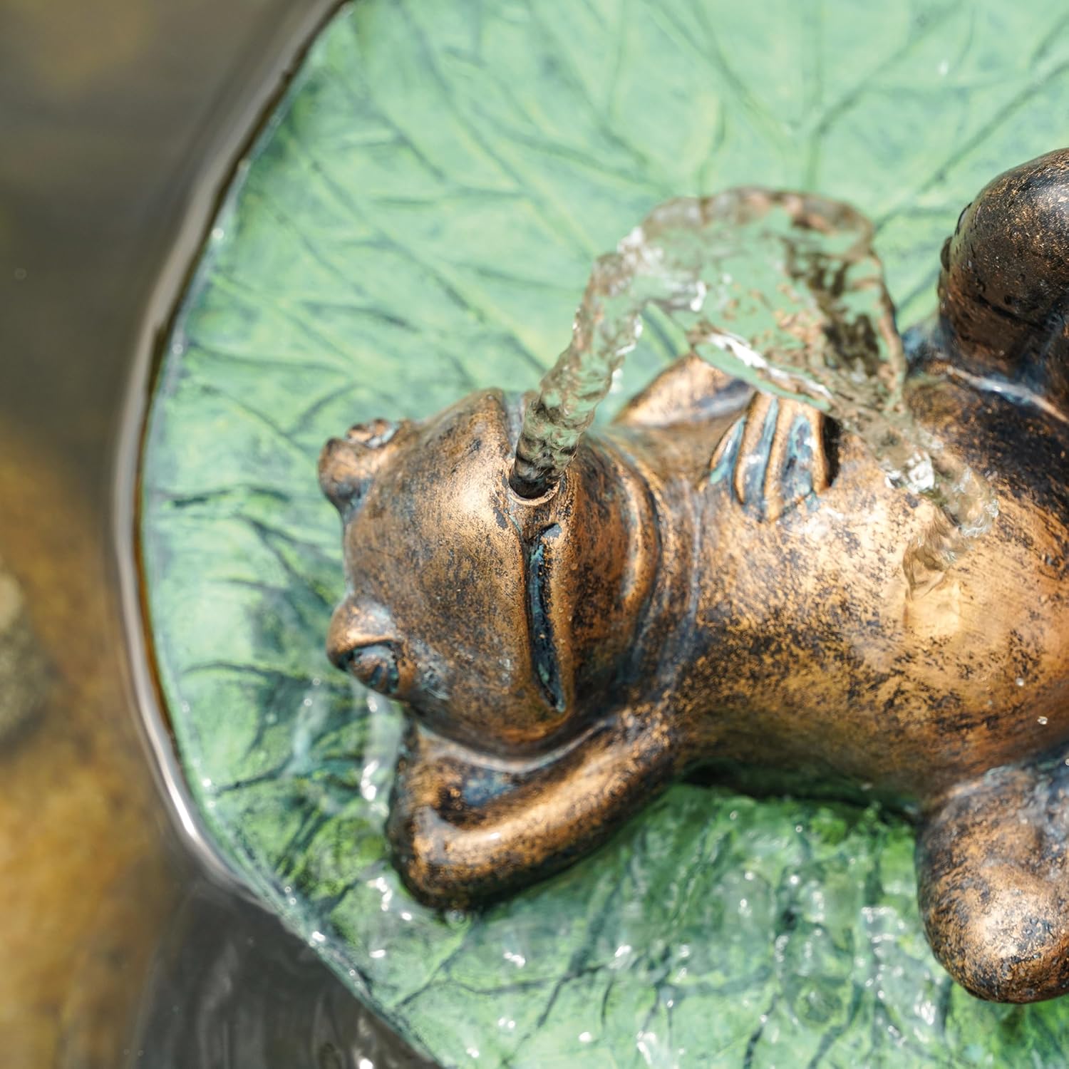 Esotec Solar Wasserspeier Komplettset, Frosch auf Seerosenblatt, Gartenteich Wasserspiel, Vogeltränke, Vogelbad, Gartenbrunnen mit Solarpumpe, schwimmend, H=15cm 101672 — Ansicht 3