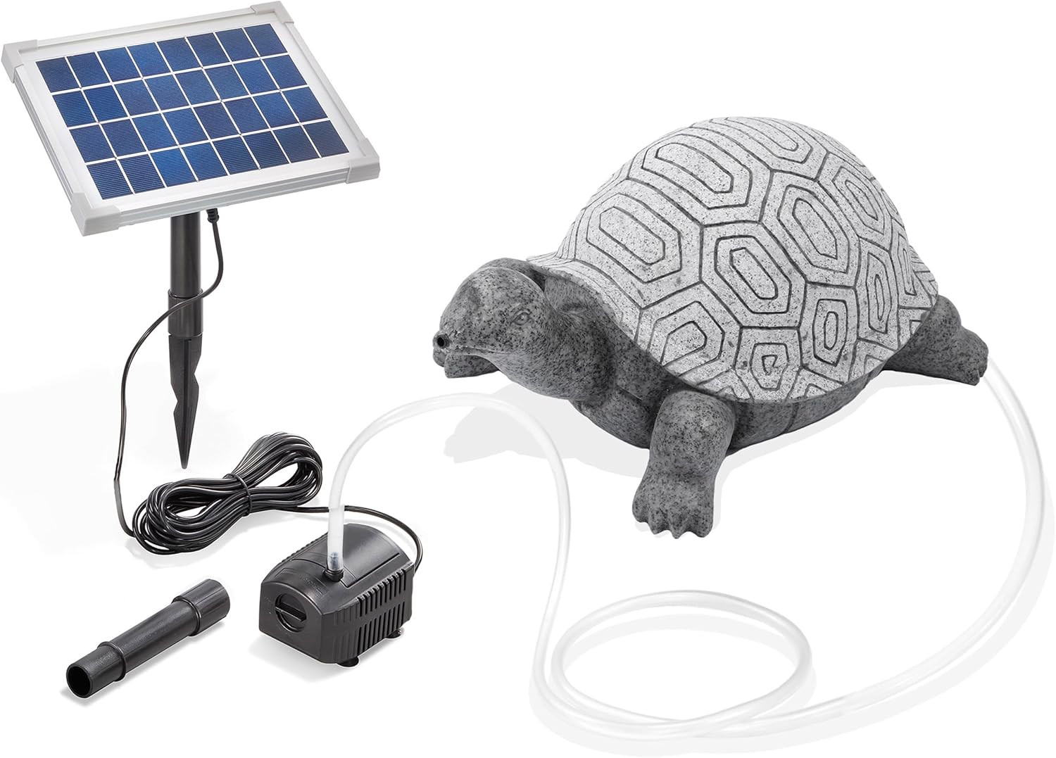 Esotec Solar Wasserspeier Komplettset, Schildkröte, Gartenteich Wasserspiel, Vogeltränke, Vogelbad, Gartenbrunnen mit Solarpumpe, 3m Schlauch, H=17cm 101667