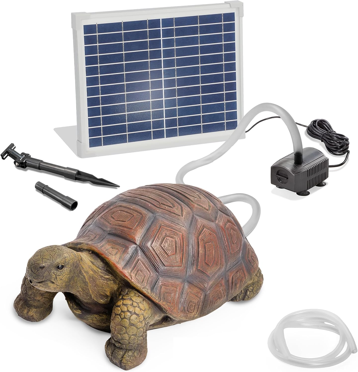 Esotec Solar Wasserspeier Komplettset, Schildkröte Maru, Gartenteich Wasserspiel, Vogeltränke, Vogelbad, Gartenbrunnen mit Solarpumpe, 12Wp, H=23cm 101673