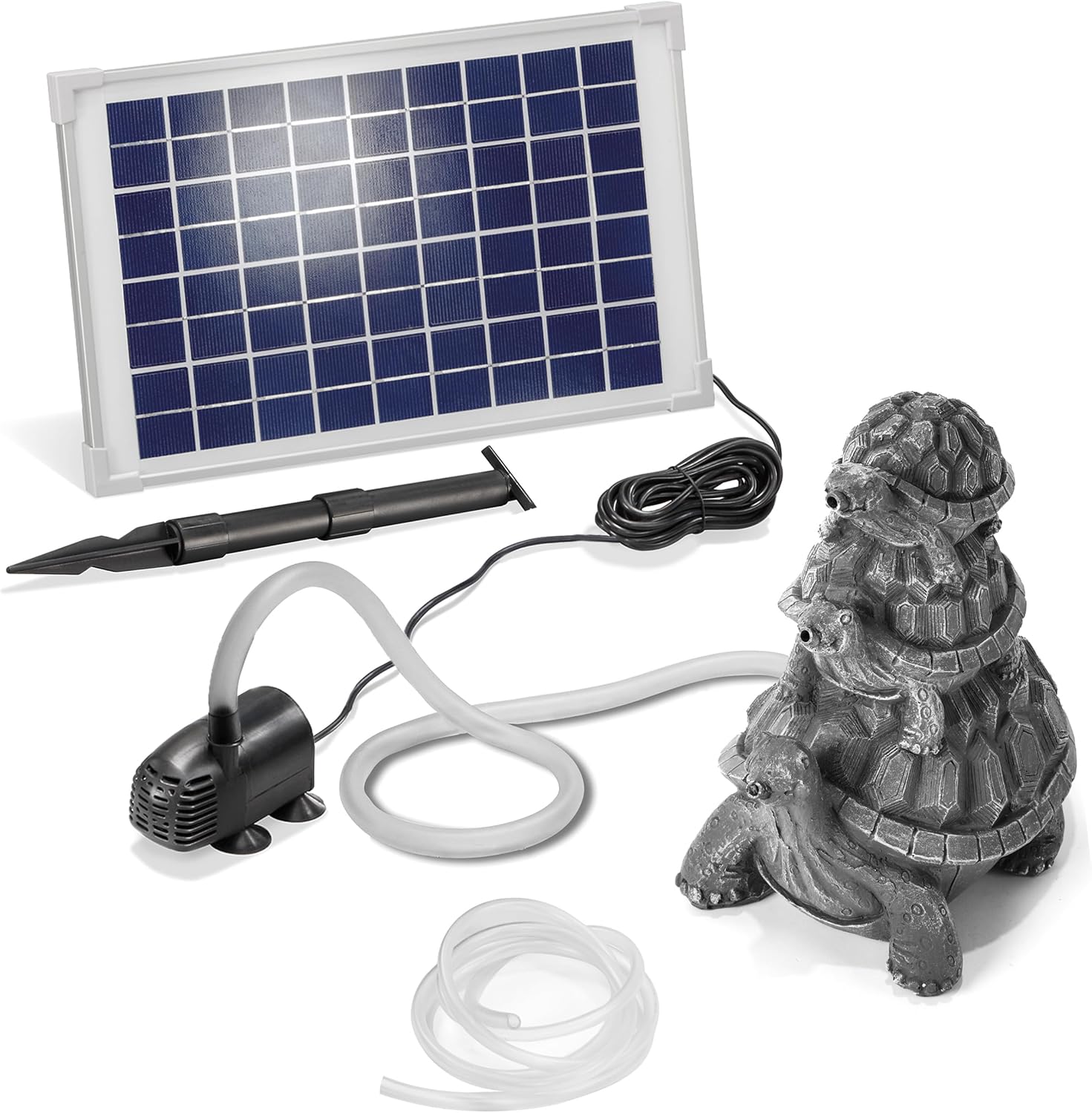Esotec Solar Wasserspeier Komplettset, Schildkröten Trio, Gartenteich Wasserspiel, Vogeltränke, Gartenbrunnen mit Solarpumpe 610l/h, H=24cm 101686