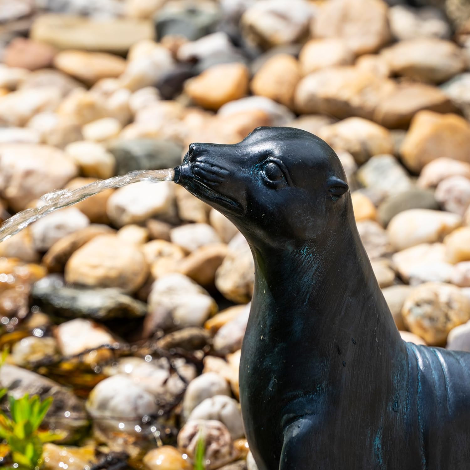 Esotec Solar Wasserspeier Komplettset, Seehund Figur Sammy, Gartenteich Wasserspiel, Vogeltränke, Vogelbad, Gartenbrunnen mit Solarpumpe, 2 Schläuche, H=25cm 101676 — Ansicht 3