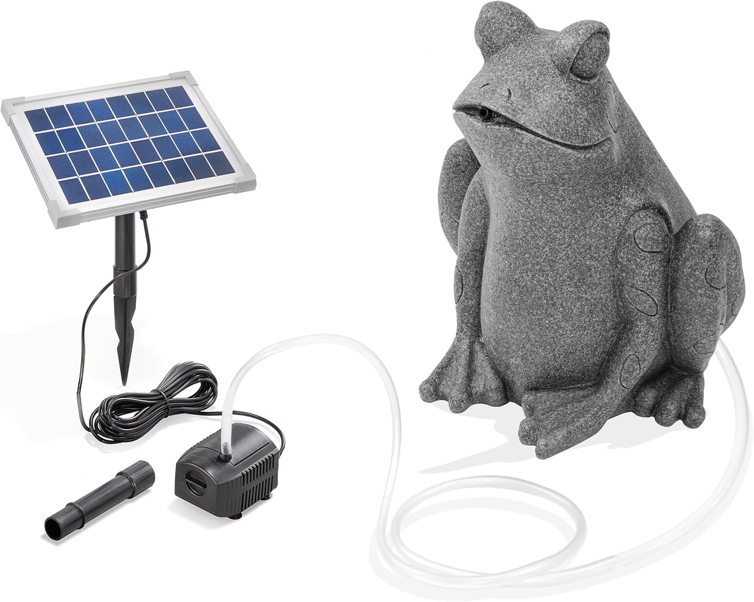 Esotec Solar Wasserspeier Set Frosch sitzend, Solarpumpe, Teichfigur Gartenfigur Gartenstatue, Tauchpumpe, Gartenbrunnen, Springbrunnen außen Outdoor, Vogeltränke H=36cm 101668